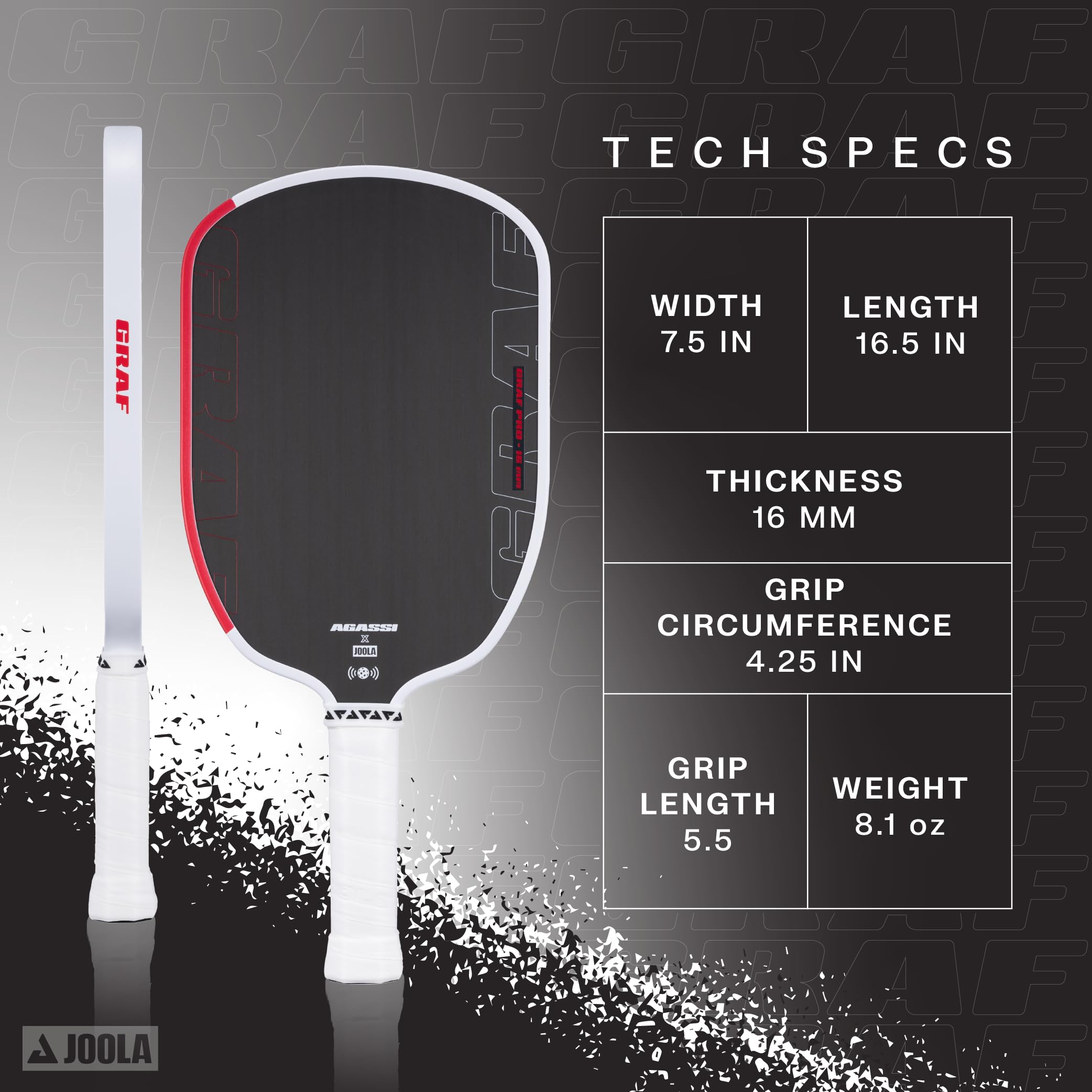 Joola Graf Pro Iv 16Mm Pickleball Paddle W/Extended Sweet Spot - Carbon Fiber Surface Increases Spin & Control - Sk Film For Pow