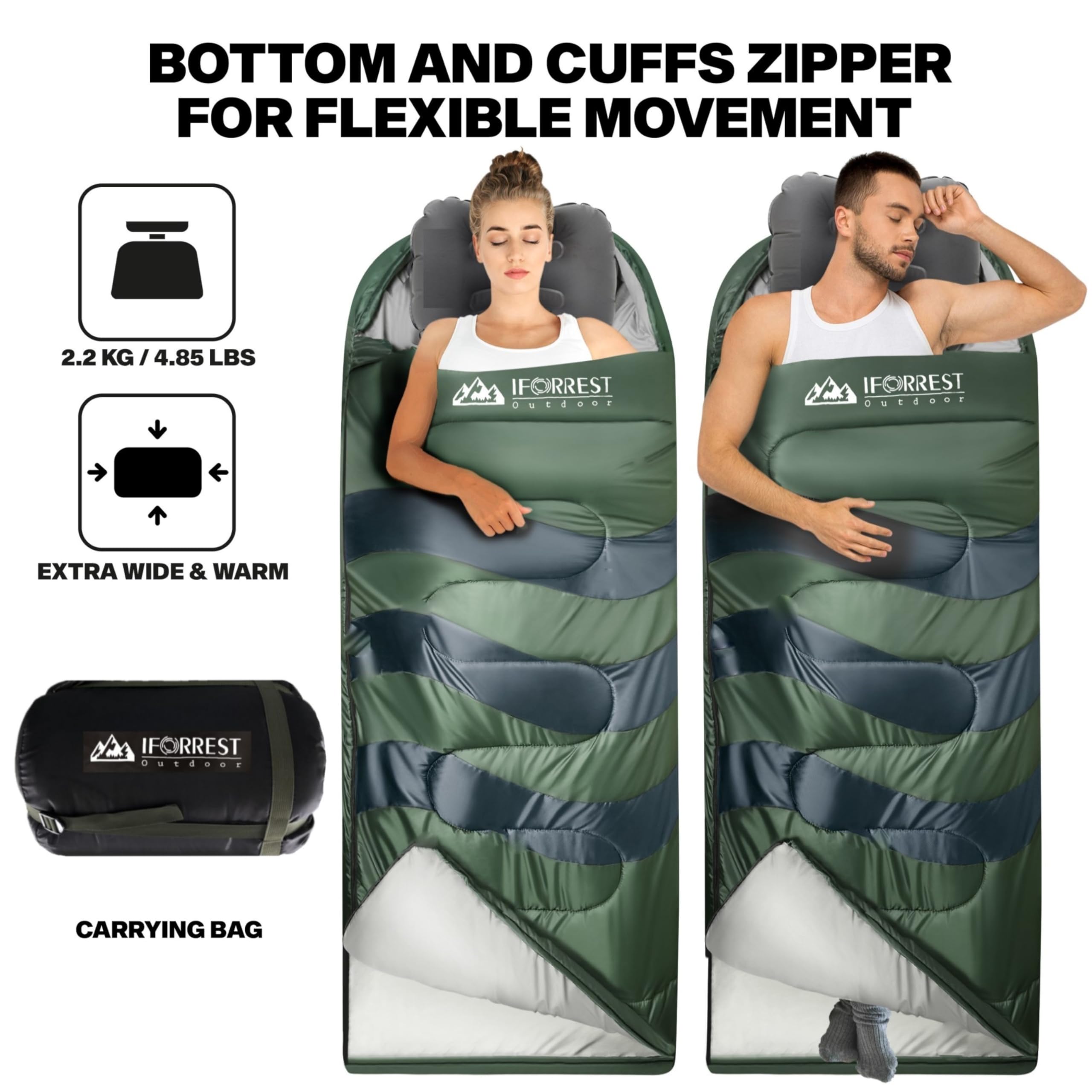 Iforrest Sleeping Bag For Adults - Cold Weather Camping Bed (All Seasons) - Extra-Wide & Warm, Best Waterproof Backpacking Gear