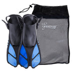 Seavenger Torpedo Swim Fins | Travel Size | Snorkeling Flippers With Mesh Bag For Women, Men And Kids (Blue, L/Xl)