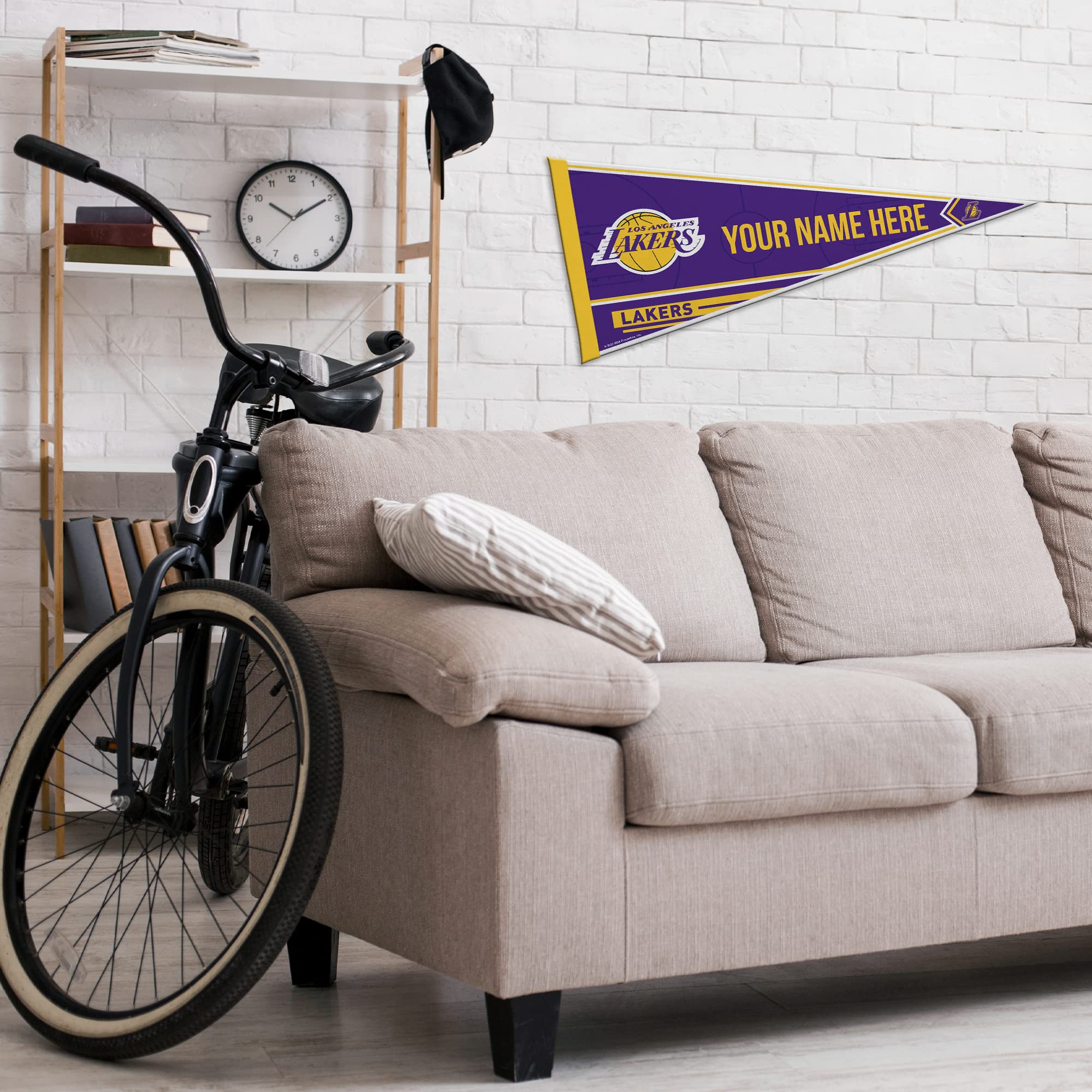Rico Industries Nba Basketball Los Angeles Lakers Personalized - Custom 12'' X 30'' Soft Felt Pennant - Ez To Hang