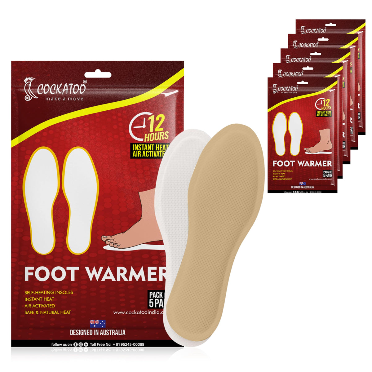 Cockatoo Foot Warmer, Disposable Heat Pouch For Men & Women, Safe Travel Warmer For Instant Heat Warm Upto 12 Hours, Air Activat