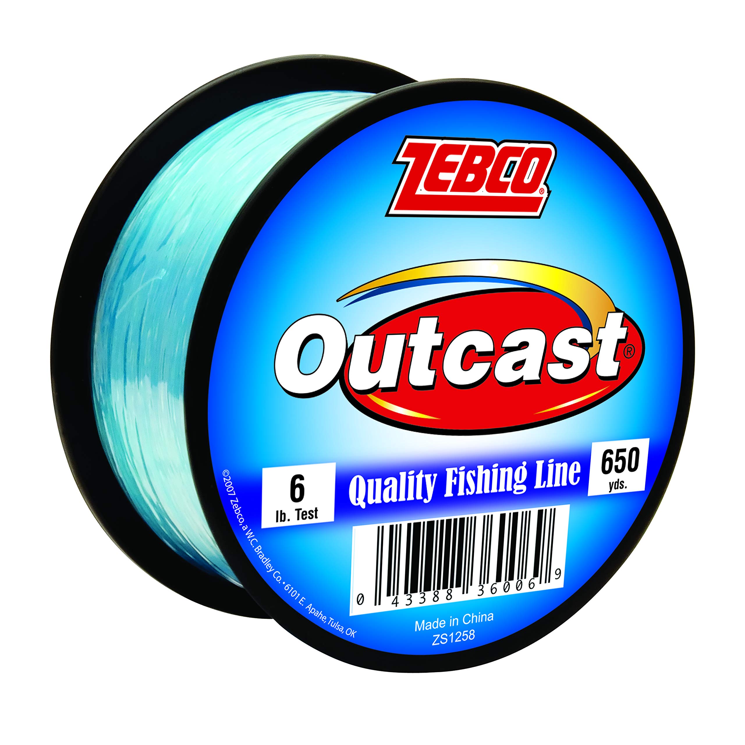 Zebco Outcast Monofilament Fishing Line, 650-Yards, 6-Pound, Low Memory And Stretch, High Tensile Strength, Blue