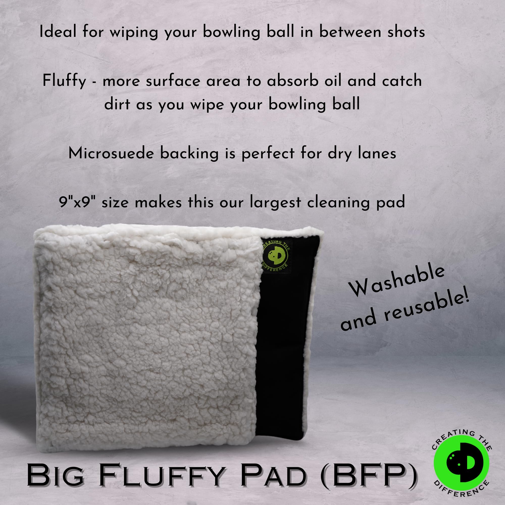 Creating The Difference Bfp (Big Fluffy Pad)  Washable Microfiber Bowling Ball Shammy Towel  Wipes Away Dirt & Oil