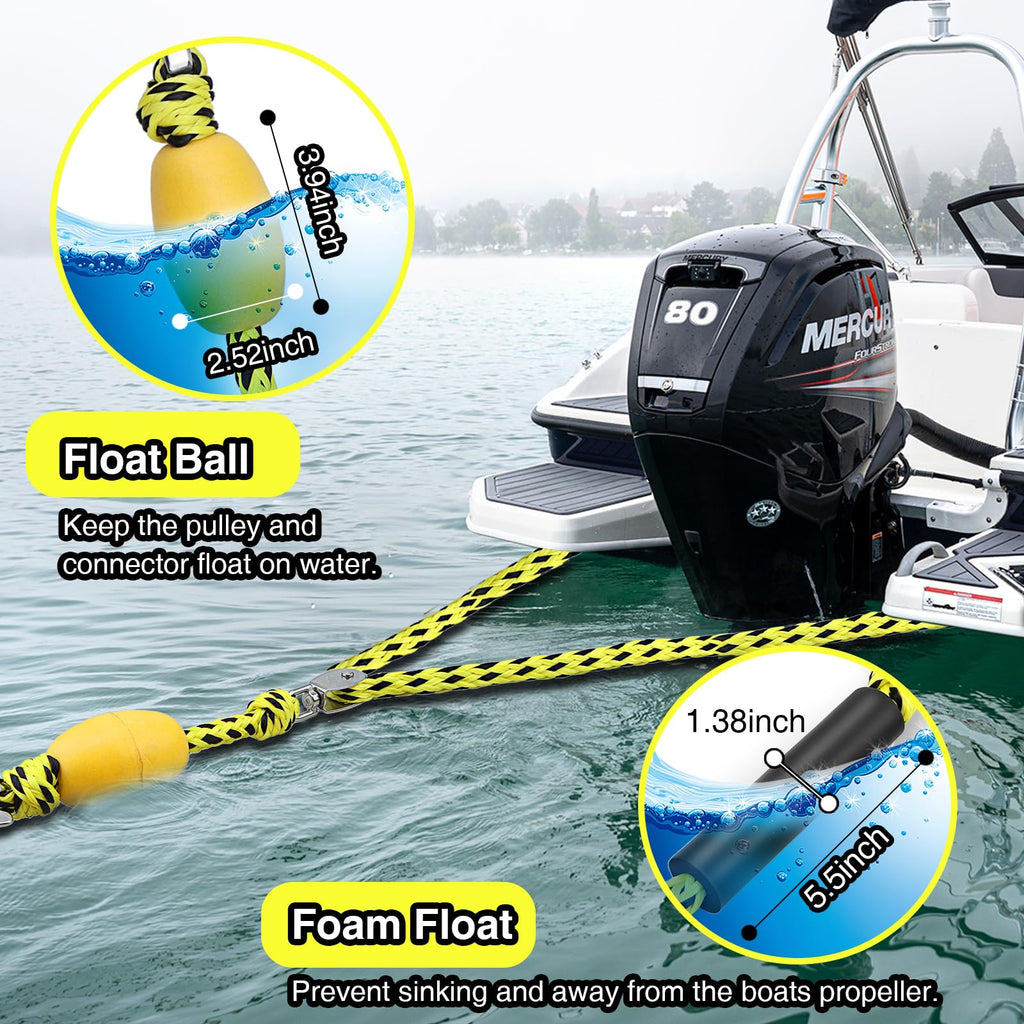 Boat Tow Harness For Tubing, Heavy-Duty 13Ft Self Centering Tow Rope Up To 4 Riders With Float Ball, Stainless Steel Hooks And P