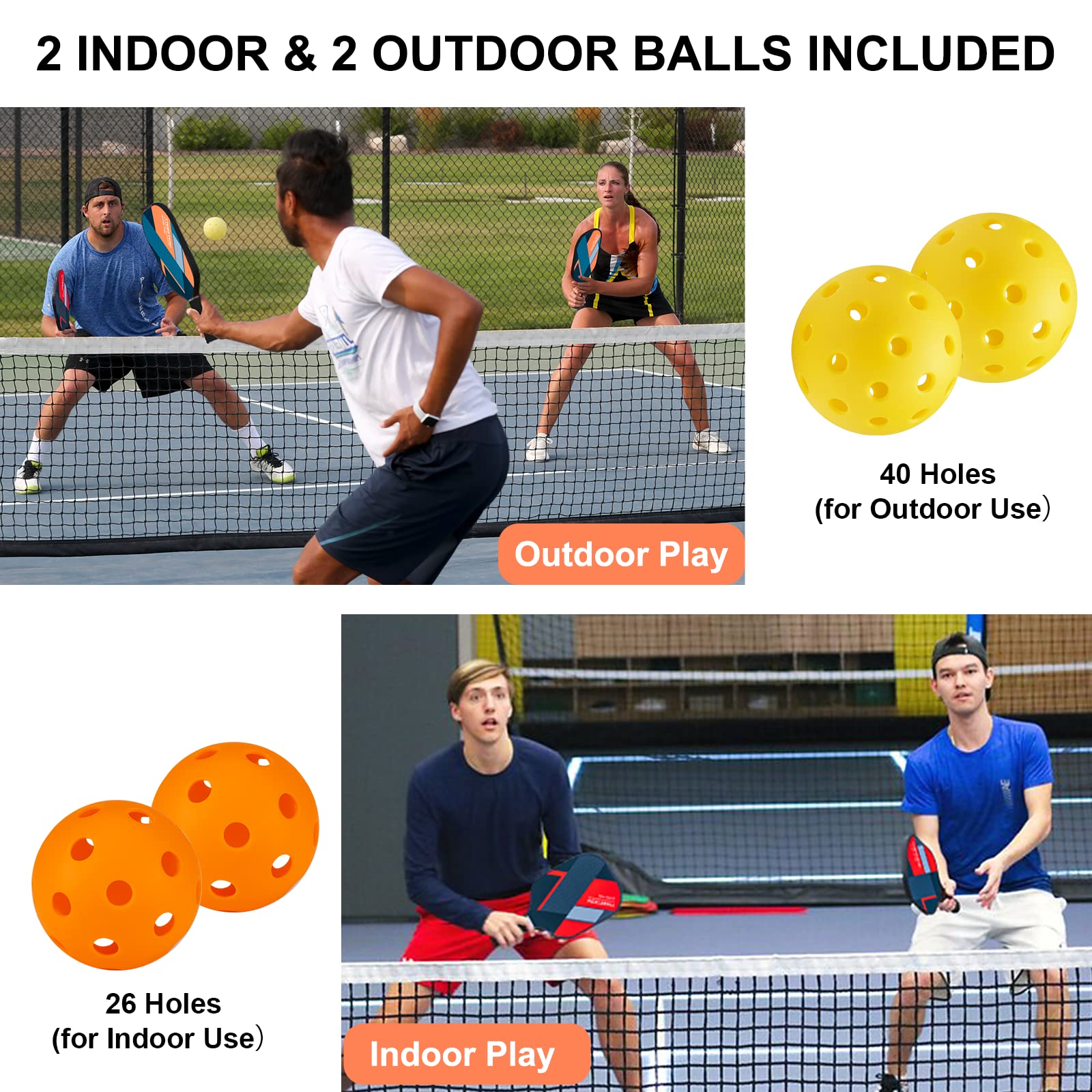 Beives Pickleball Paddles Set Of 4 Pickleball Set Pickle Ball Raquette, 4 Pickleball Rackets With 4 Balls And Portable Carry Bag