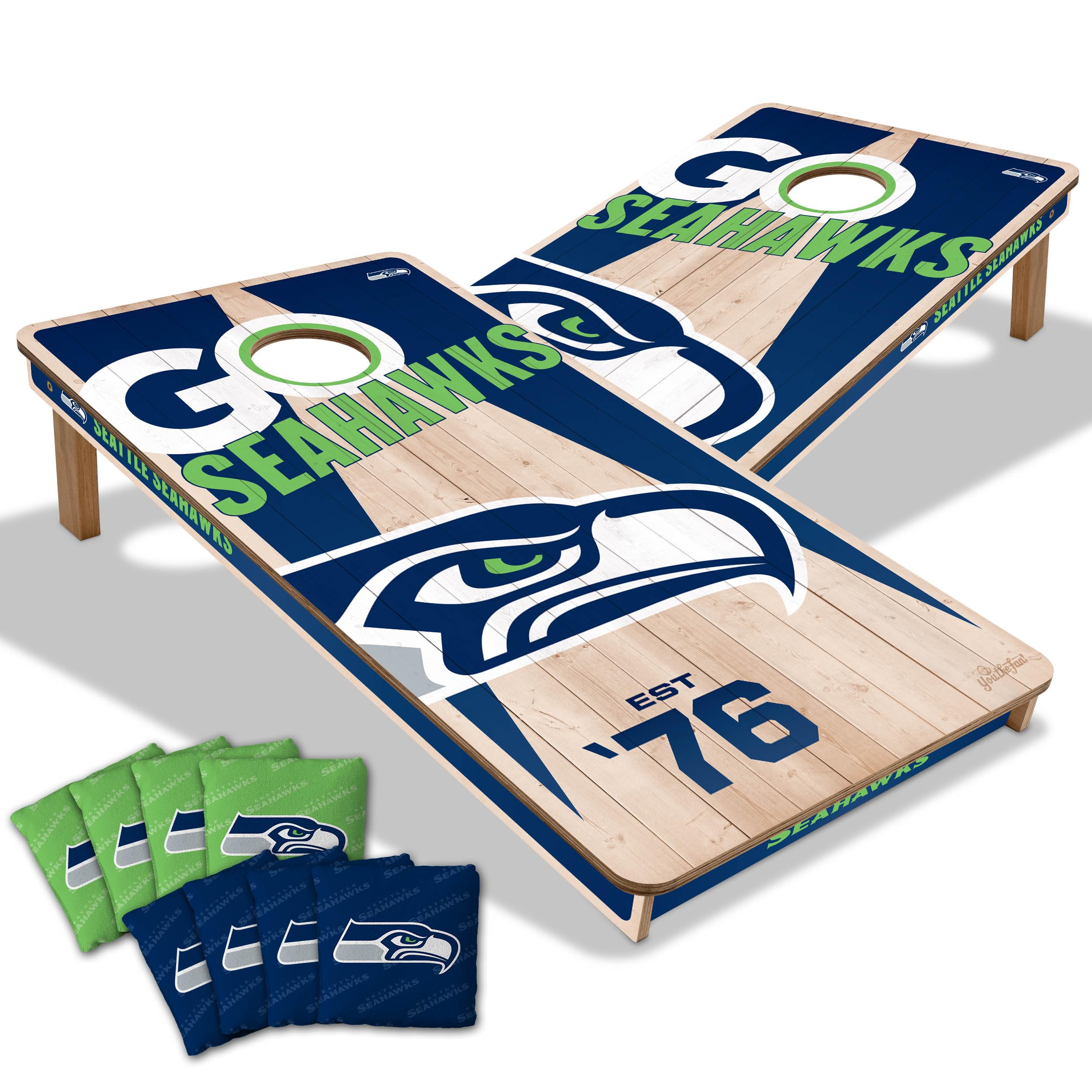 YouTheFan NFL Seattle Seahawks 2 x 4 Professional Wood Cornhole Game with Logo Bags