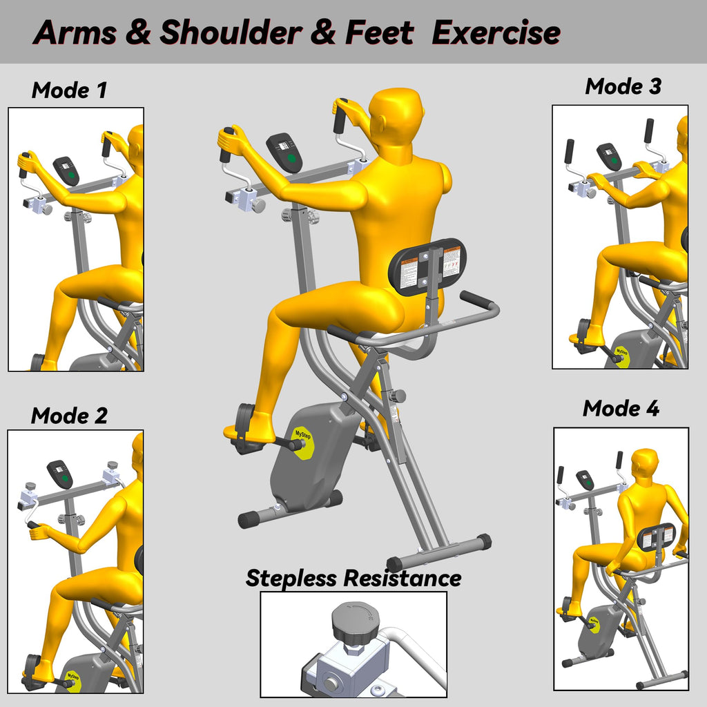 Folding Exercise Bike Arms And Feet Trainer Equipment For Home Workout Stationary Magnetic Foldable Upright Indoor Cycling Bicyc
