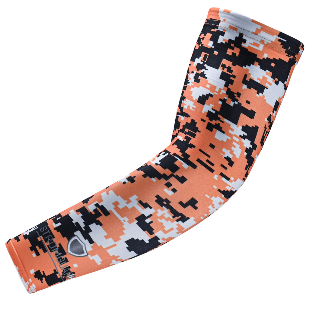 Stromguard Compression Sports Arm Sleeve Digital Camo Baseball Football Basketball - (One Arm Sleeve) (Youth Medium, #4 - Orange