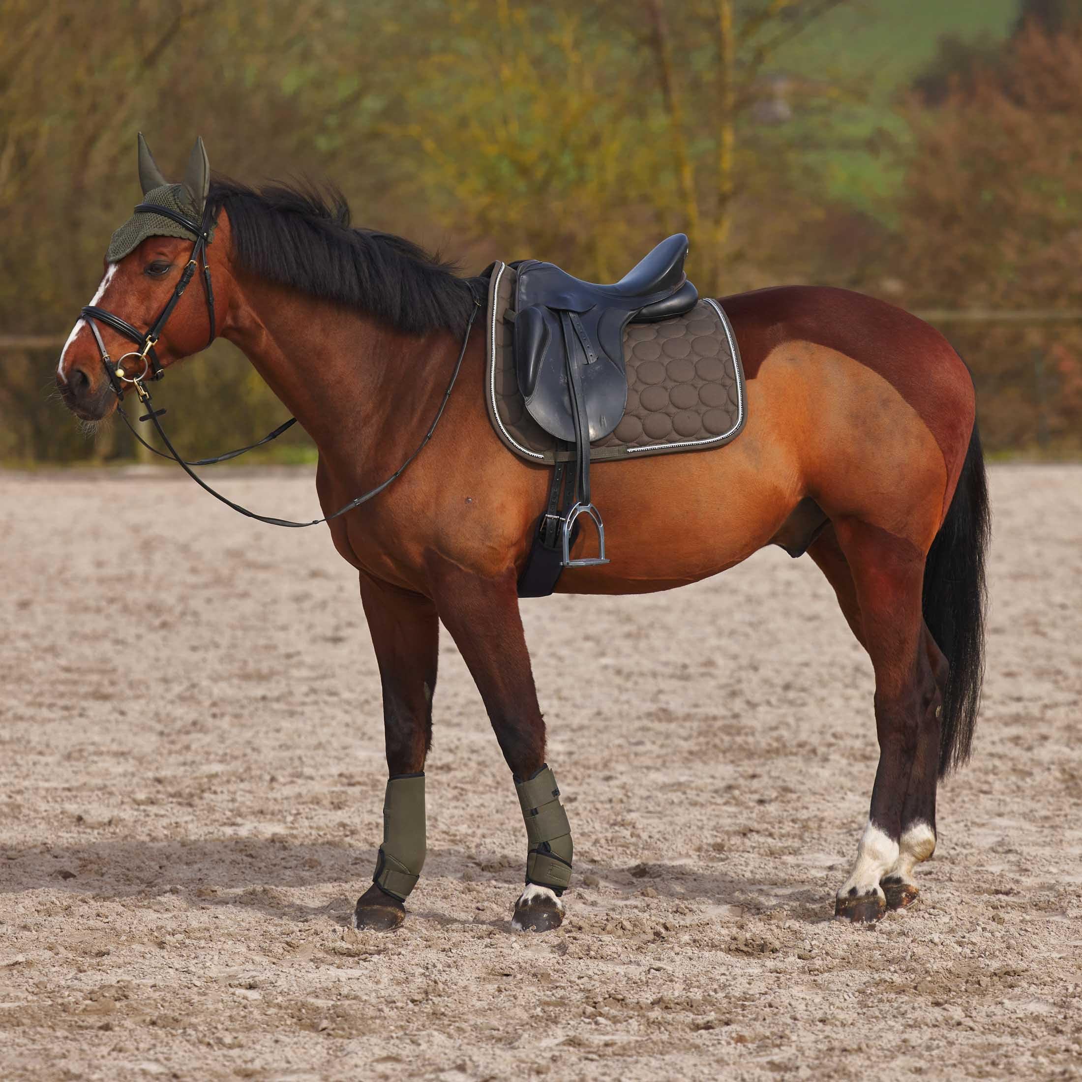 Horze Marquess Quilted Quick-Dry Dressage Saddle Pad With Crystal Trim - Walnut - Horse