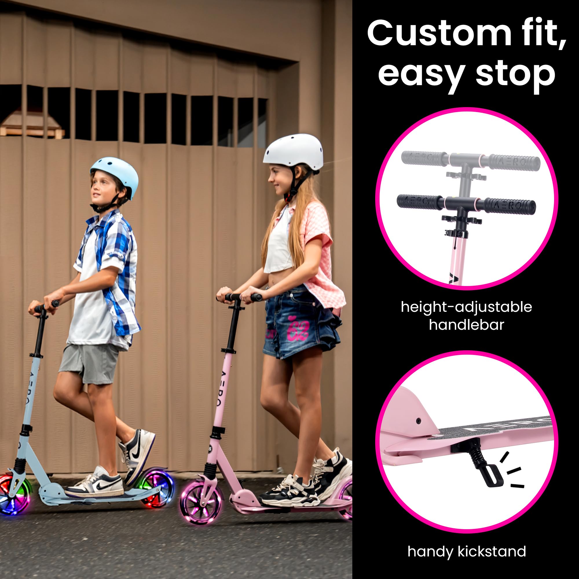 Aero Scooter for Kids 6-12 & Teens | Light Up Big Wheels & Shock Absorption | Boys Girls 2 Wheels Kick Scooter | Foldable & Heig
