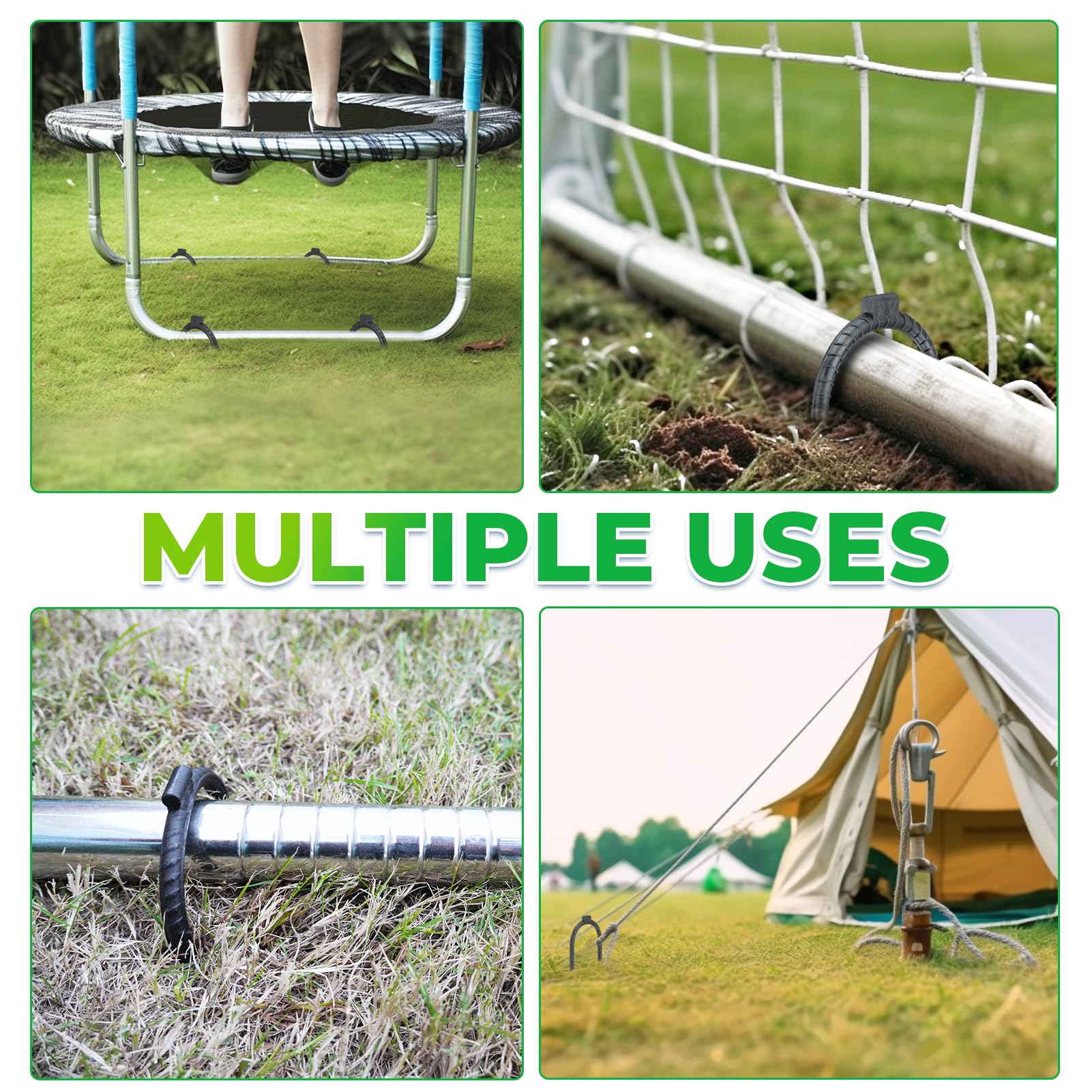 Extra-Large 10''X3'' Heavy Rebar Trampoline Wind Stakes Safety Ground Anchor - Duty Steel U Stakes - Black