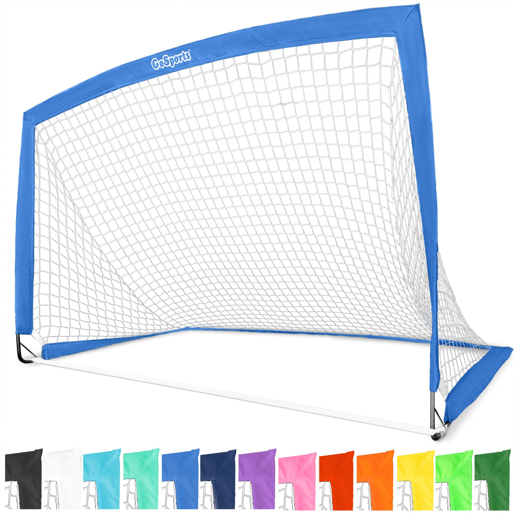 GoSports Team Tone 6 ft x 4 ft Portable Soccer Goal for Kids - Pop Up Net for Backyard - Royal Blue
