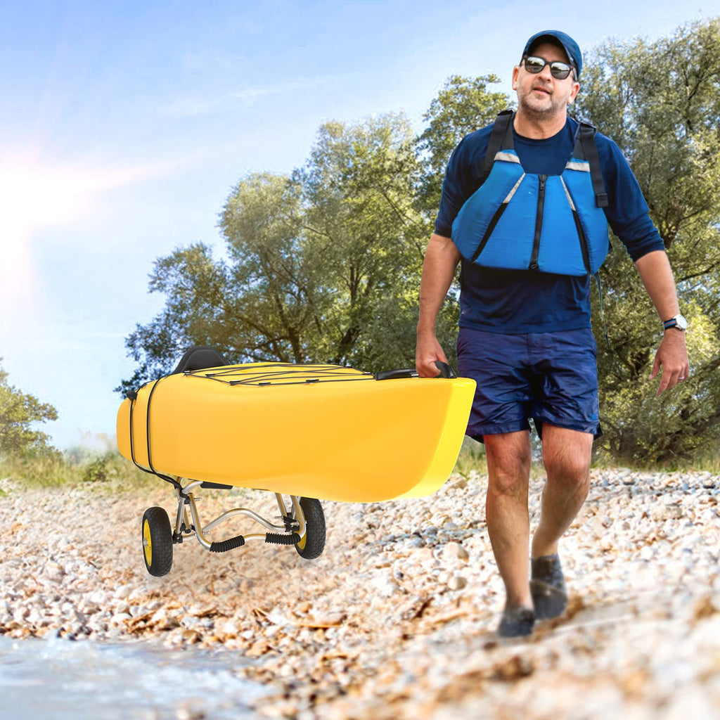 Bonnlo Universal Kayak Carrier - Trolley For Carrying Kayaks, Canoes, Paddleboards, Float Mats, And Jon Boats - Inflation-Free S