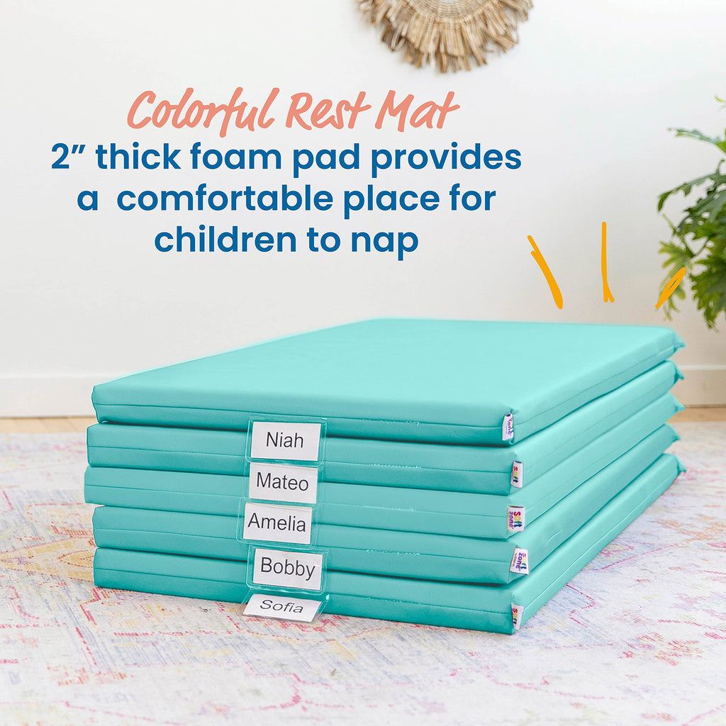 Ecr4Kids Softzone Rainbow Rest Mat, 2In, Sleeping Pad, Seafoam, 5-Piece