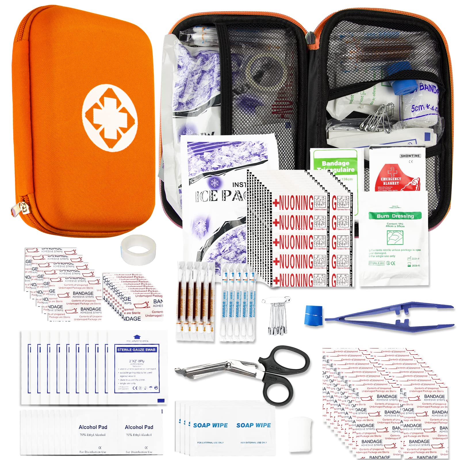 First Aid Kit Emergency Kit Camping Essentials Car-Home Orange First-Aid Bag - 277 Piece Emergency Supplies Hiking First Aid Kit