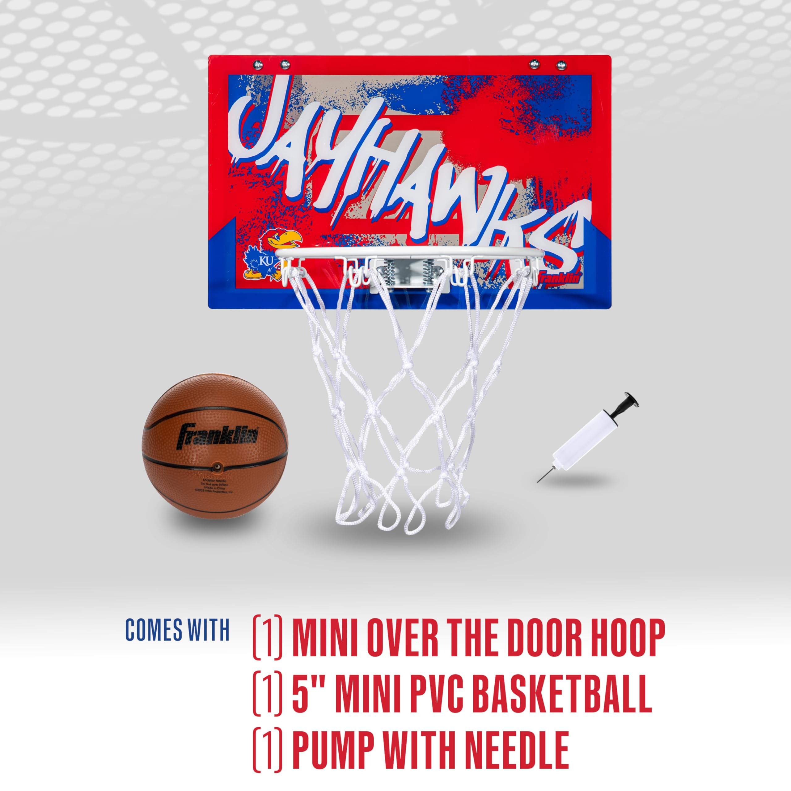 Franklin Sports Kansas Over The Door Basketball Hoop - Kids Indoor Basketball Hoop With Mini Ball - Fan Shop Toy For Bedroom + O
