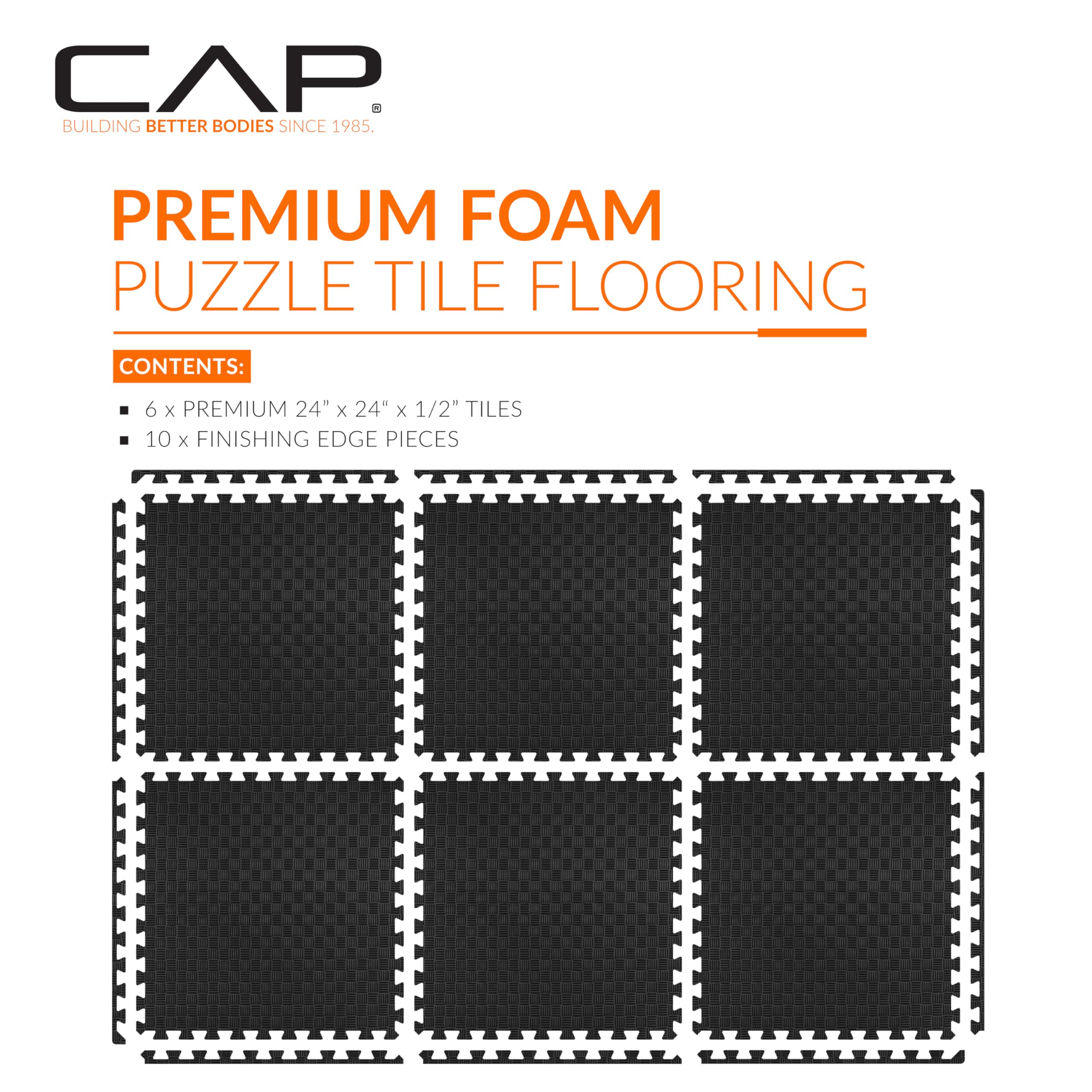 Cap Barbell 1/2 Interlocking Eva Foam Exercise Puzzle Mats - 1 Pack | 24'' X 24'' X 1/2'' | Tatami Pattern - Black