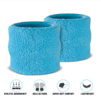 Suddora Kids Wrist Sweatbands - Athletic Cotton Terry Cloth Sports Wristbands For Kids (Pair) (Neon Blue)