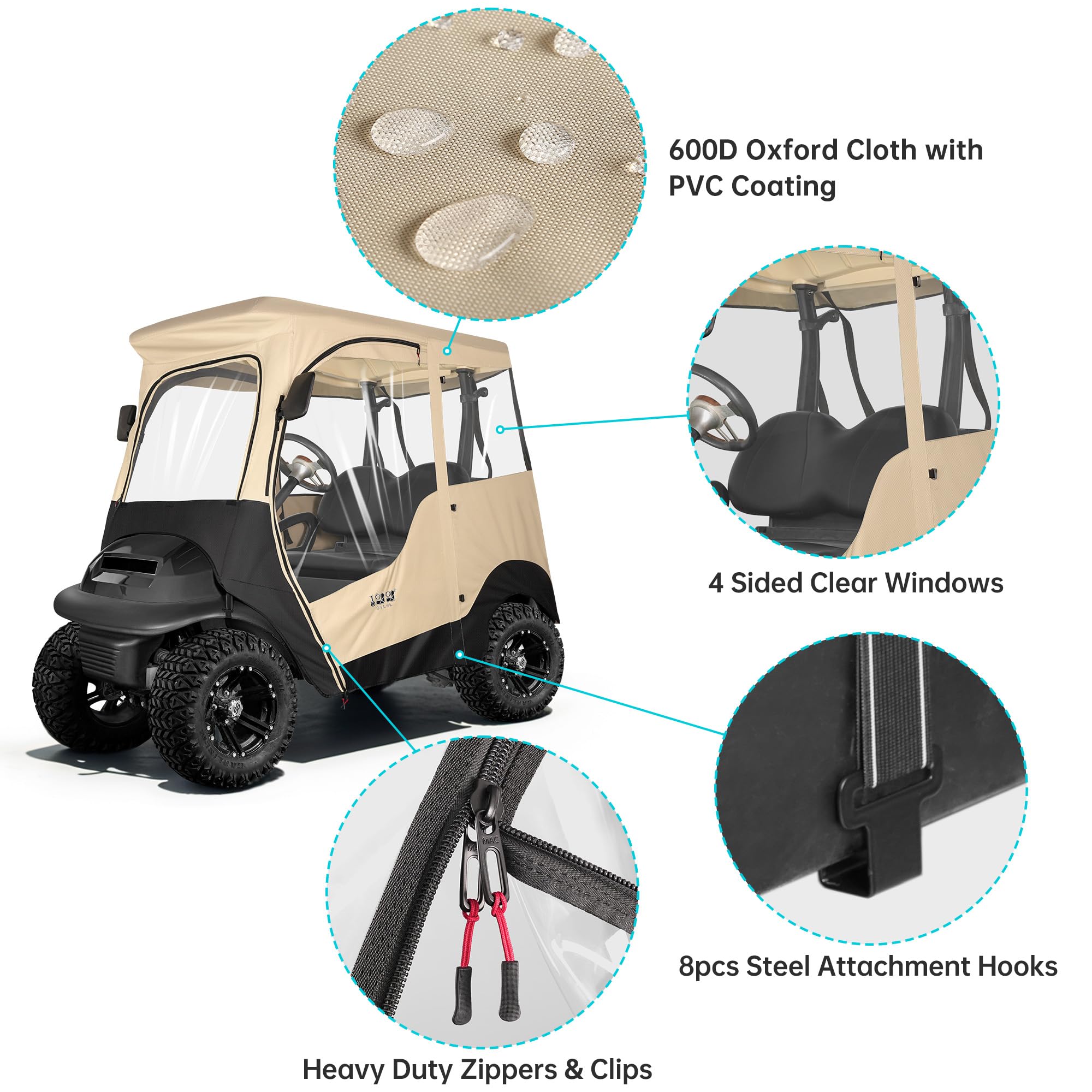 10L0L 2 Passenger Golf Cart Enclosure For Club Car Precedent, All Weather Windproof Waterproof Rain Cover, 4-Sided Clear Window