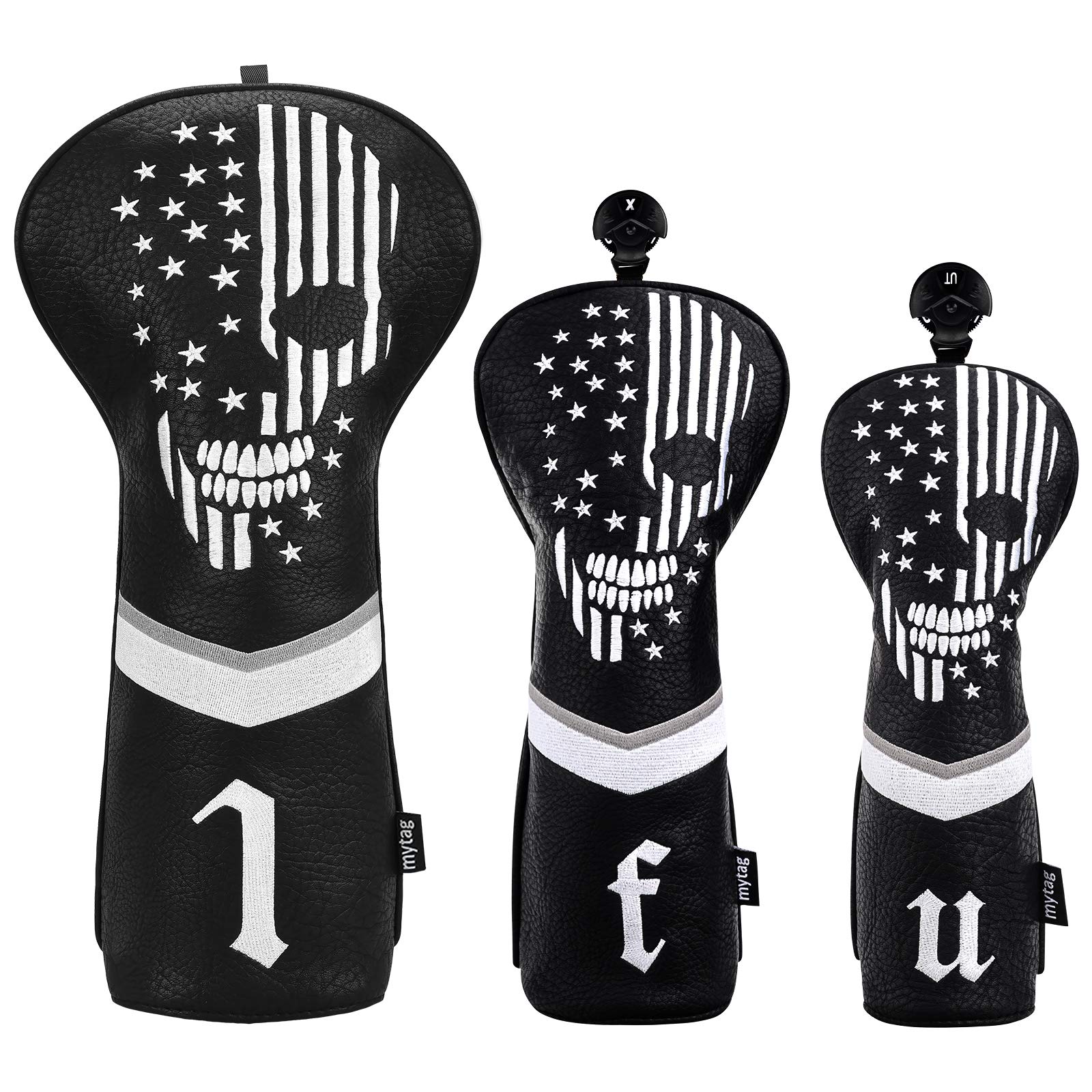 Caiobob Mytag Golf Skull Skeleton Head Cover Golf Club Black Leather Headcovers Set Fits Driver Fairway Wood Hybrid (1Pc Driver