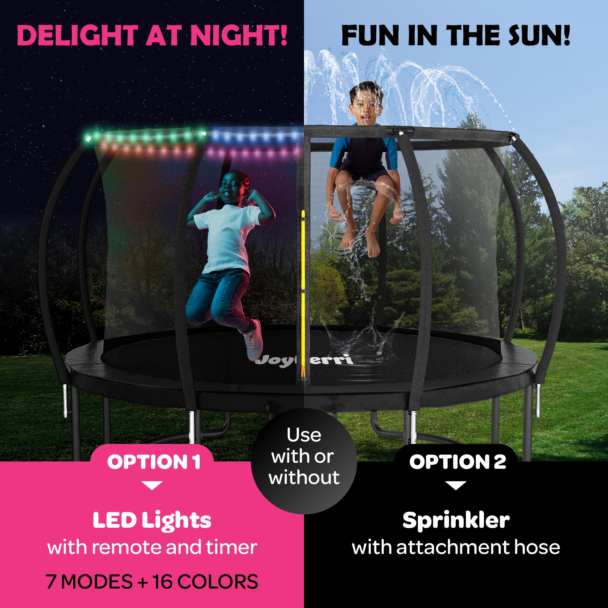 JoyBerri Trampoline Outdoor - ASTM Certified Safe, 8Ft, 10Ft, 12Ft, 14Ft, 15Ft, 16Ft Recreational Trampoline for Kids and Adults