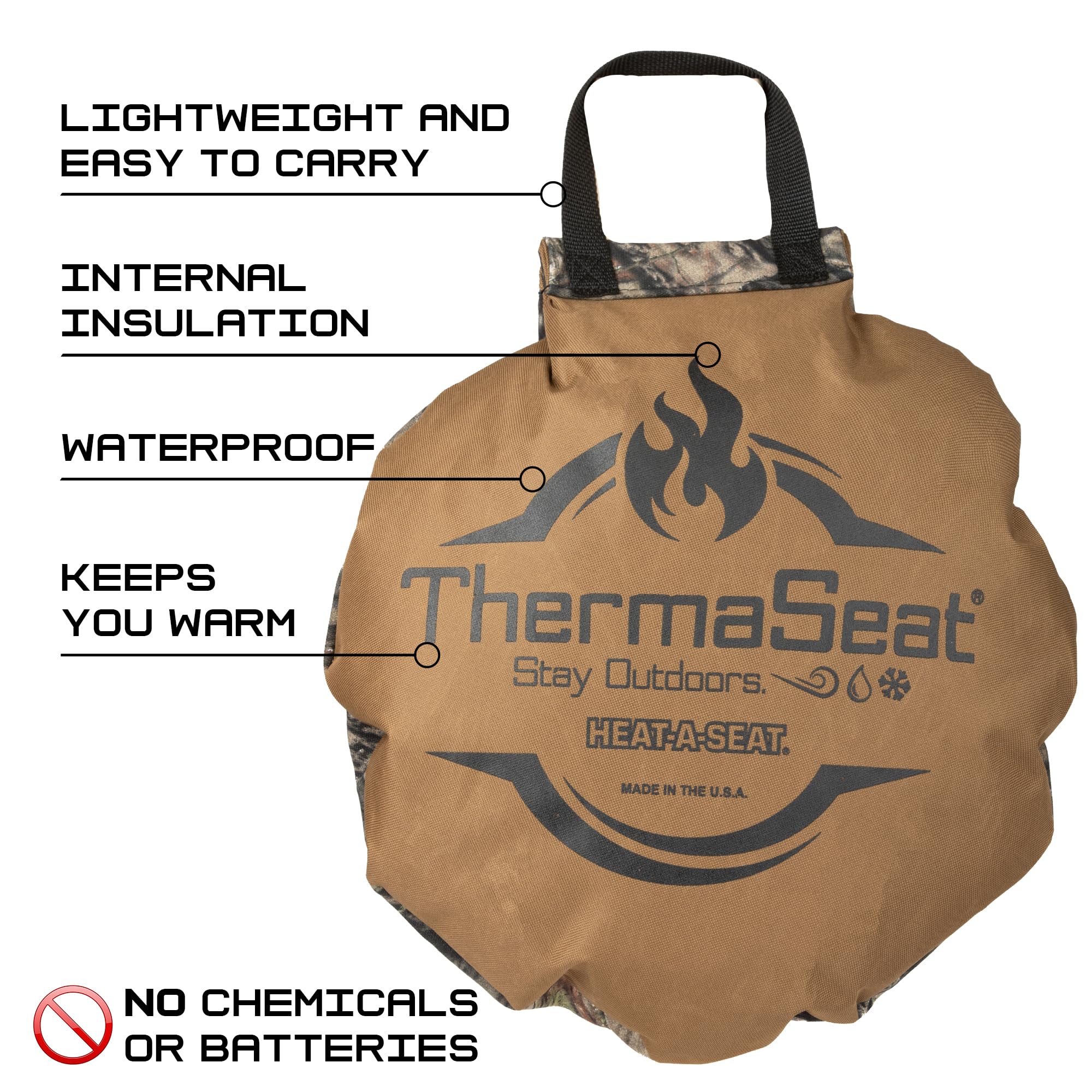 Northeast Products Heat-A-Seat By Thermaseat- Insulated Hunting Seat Cushion, Blaze/Black 17-Inch, Coyote 600 Denier/Mossy Oak C