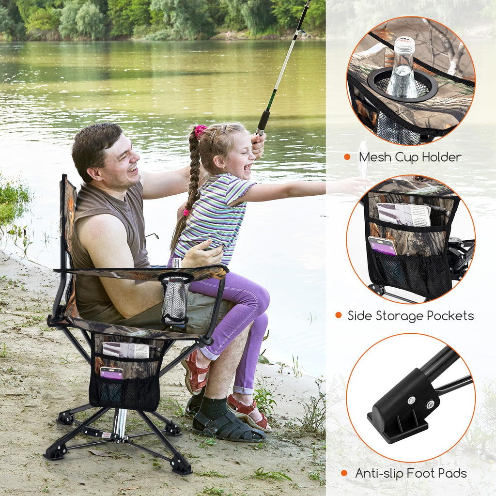 Goplus Swivel Camping Chair, Portable Hunting Chair For Adults W/Cup Holder & Carrying Bag, Folding 360-Degree Free Rotation Law