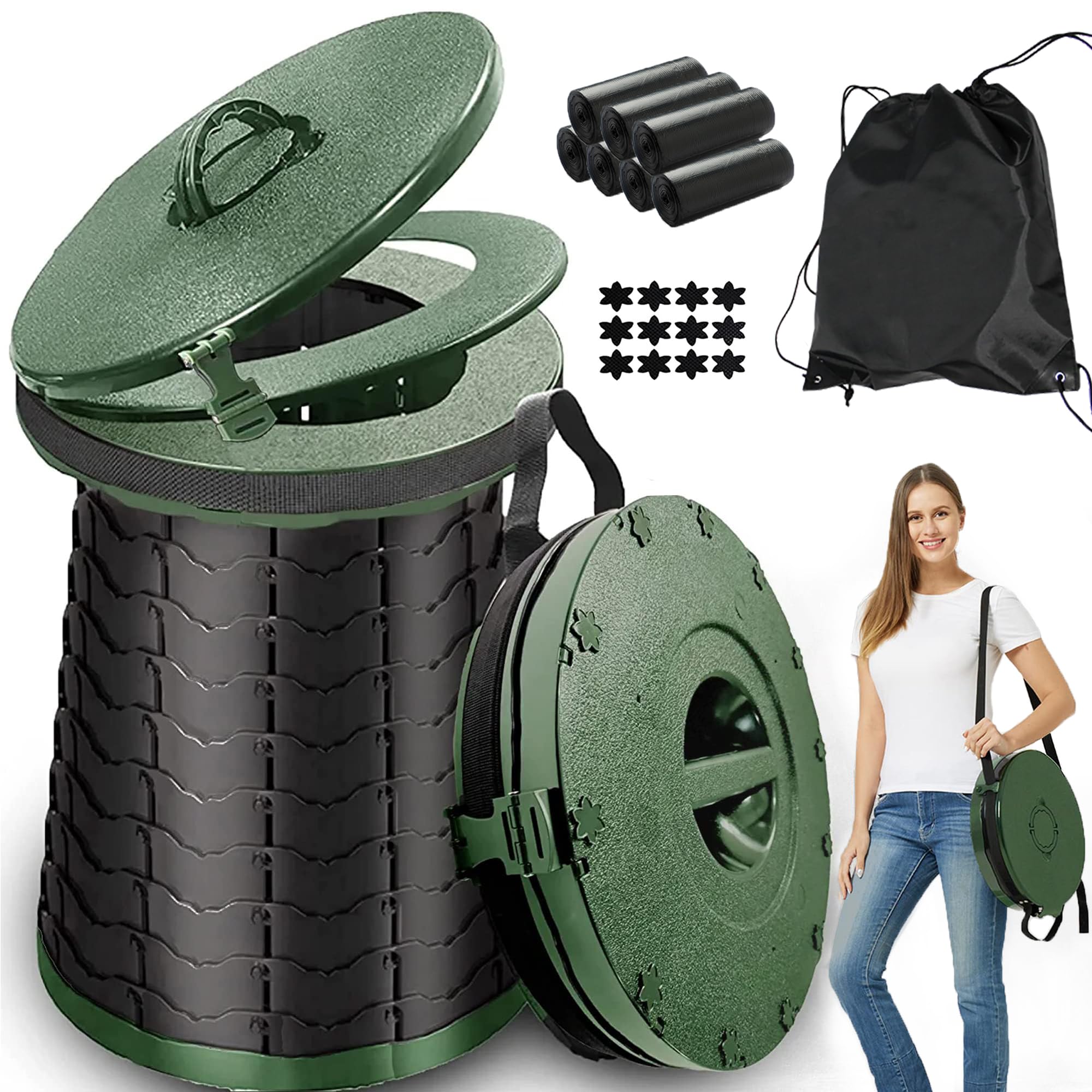 Alevmoom Xxl Portable Toilet For Camping,880Lbs Capacity,19.7H Adjustable Portable Toilet With 7 Garbage Bags,Porta Potty For Ad