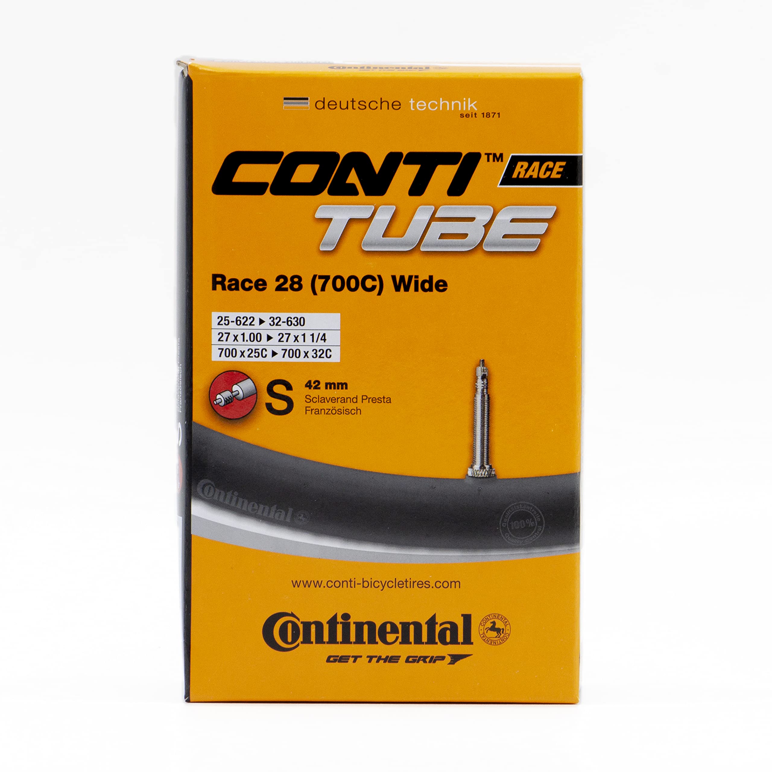 Continental 42Mm Presta Valve Tube, Black, 700 X 25C-32C, Race 28-(700C)-Wide