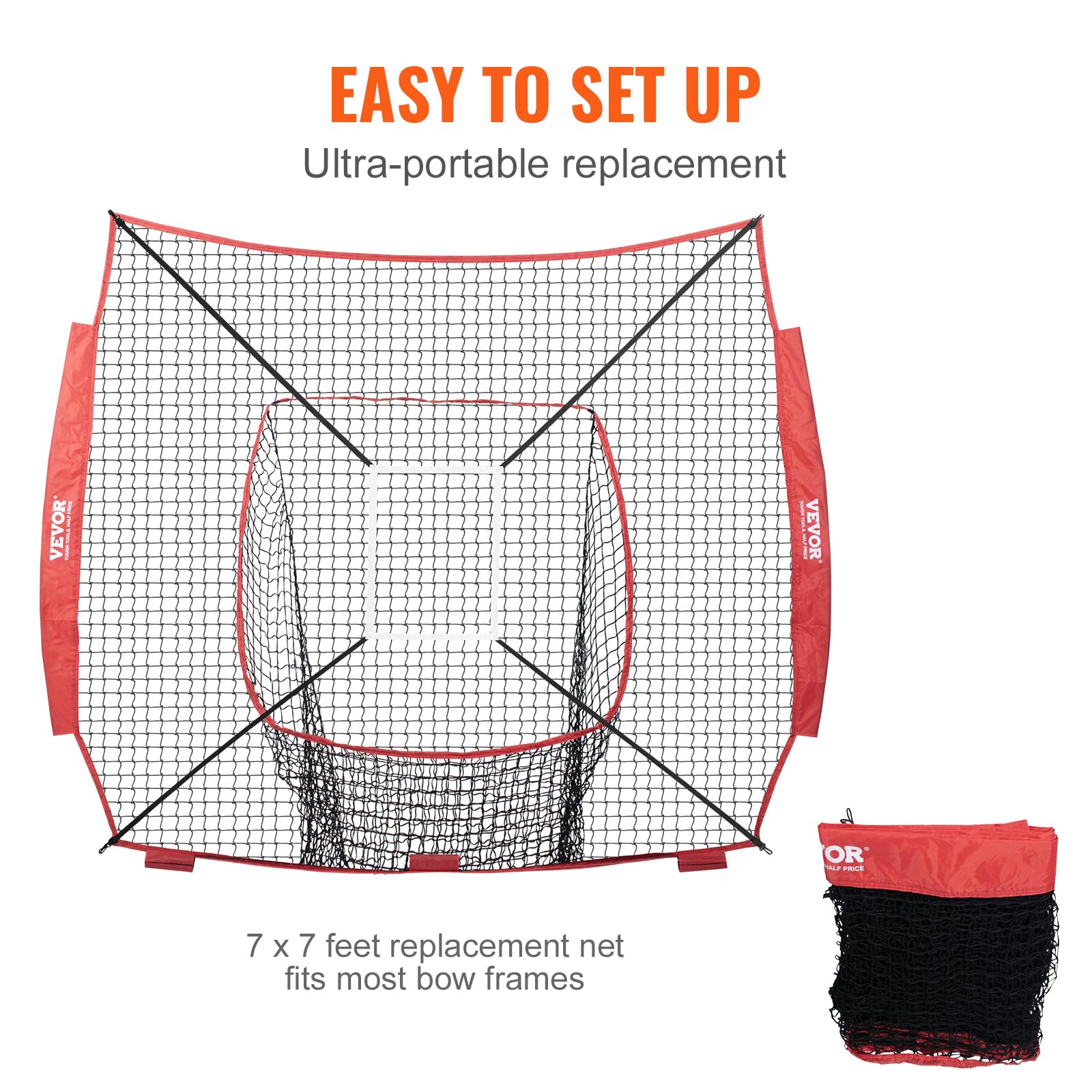 Vevor 7X7 Ft Baseball Softball Practice Net, Portable Baseball Training Net For Hitting Batting Catching Pitching, Backstop Base