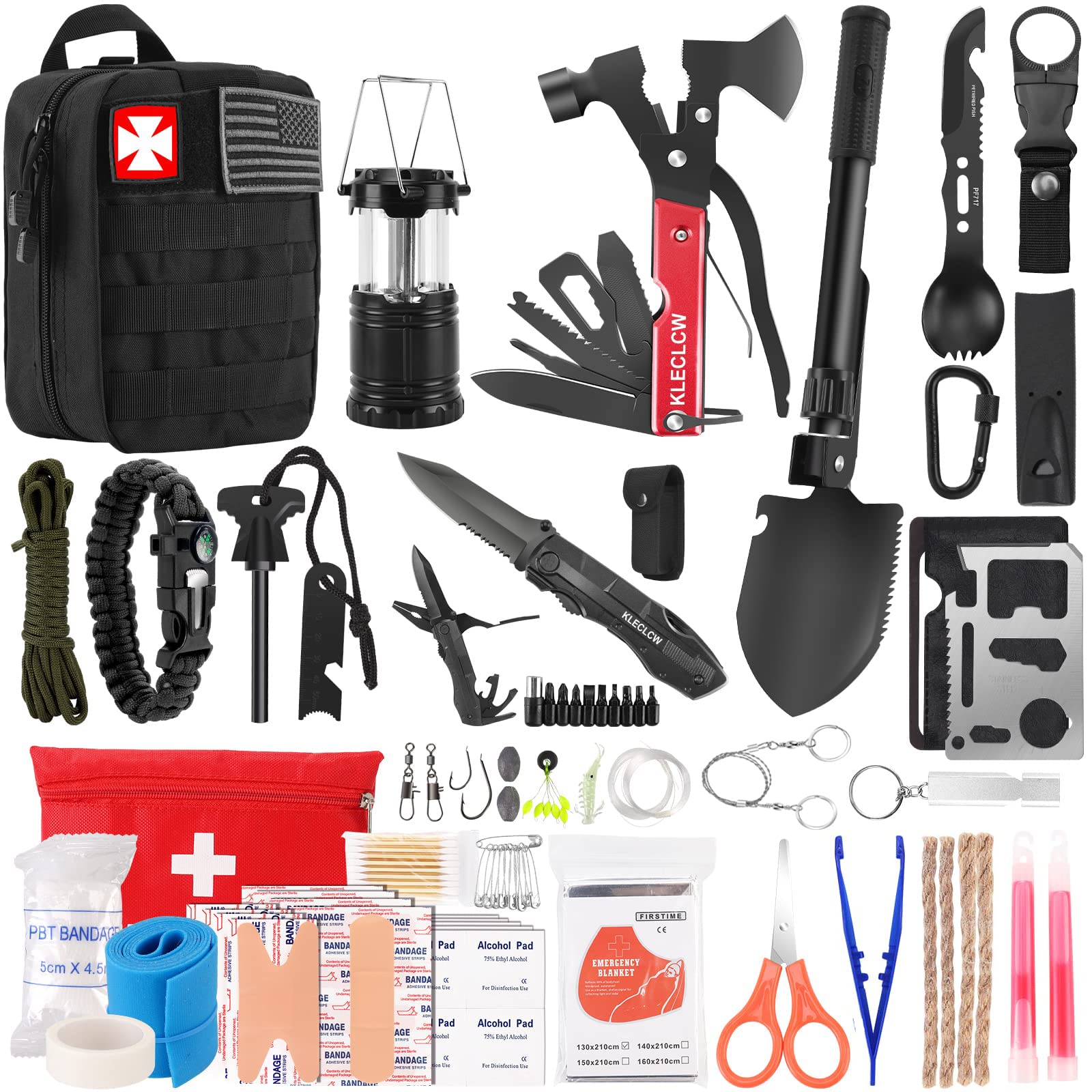 Survival Kit And First Aid Kit, 160 Pcs Emergency Supplies Camping Accessories With Upgraded Molle Bag, Gifts For Men And Women