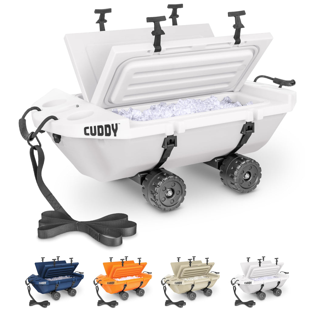 Cuddy Crawler Cooler with Wheels - 40 QT Amphibious Floating Cooler and Dry Storage Vessel - White