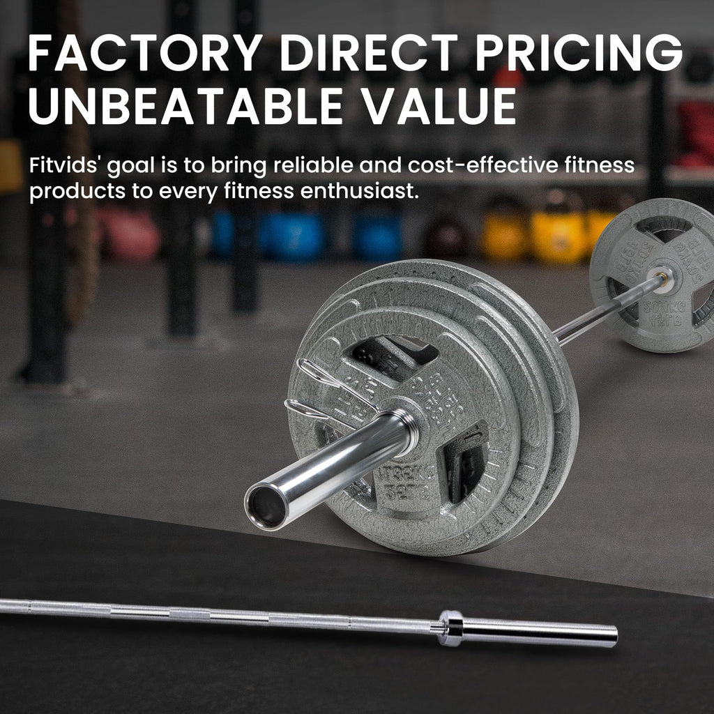 Fitvids Olympic 2-Inch Barbell Bar for Weightlifting and Powerlifting - 700 Pound Capacity - 6-Foot - Silver