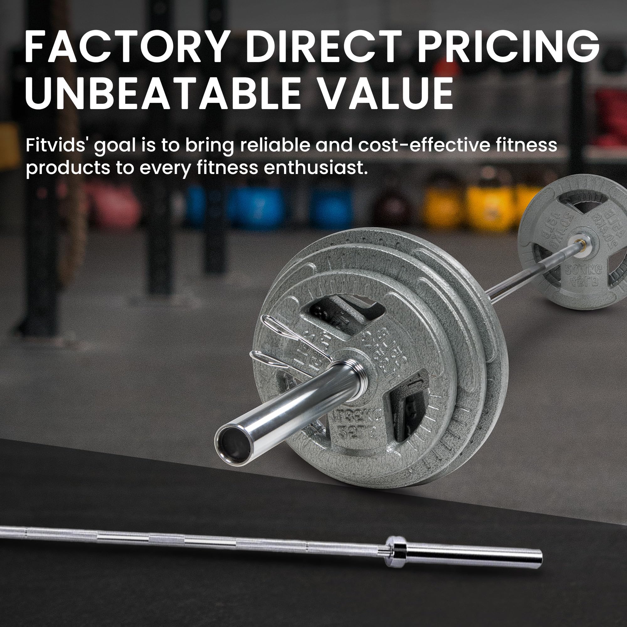 Fitvids Olympic 2-Inch Barbell Bar for Weightlifting and Powerlifting - 700 Pound Capacity - 6-Foot - Silver