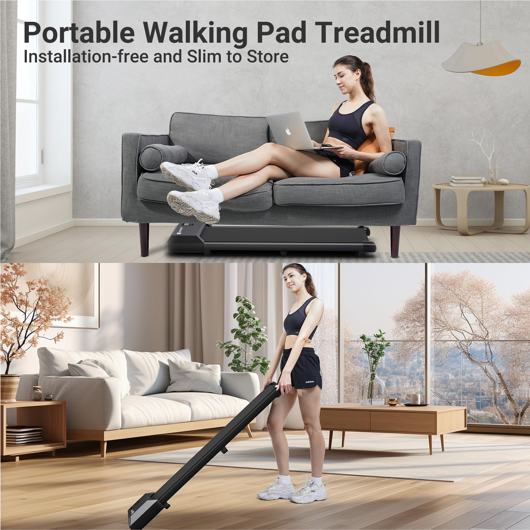 Deerrun Walking Pad, 2024 Upgrade Smart Under Desk Treadmill, Led Display & App/Remote Control, Treadmills For Home, Low Noise K