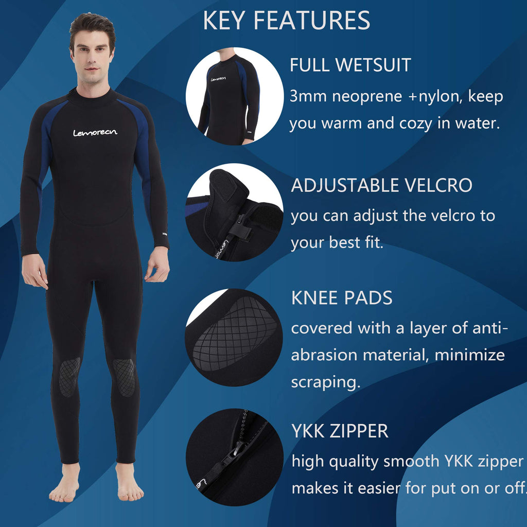 Lemorecn Mens Wetsuits Jumpsuit Neoprene 3/2Mm Full Body Diving Suit (3031, 3Xl)
