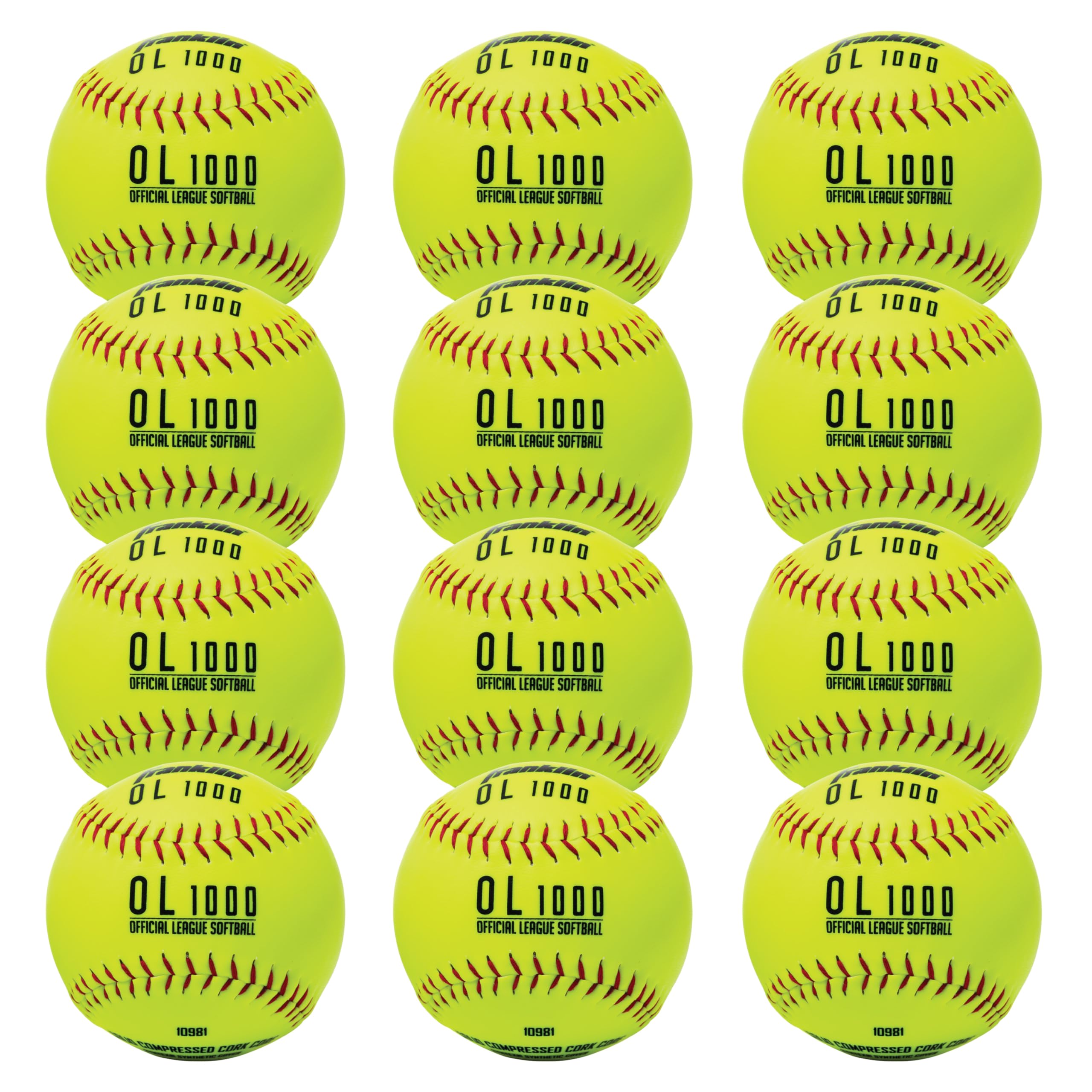 Franklin Sports 12'' Fastpitch Softballs - 12 Pack, Official Size And Weight, Durable Construction, Optic Yellow Cover, Flat Sea
