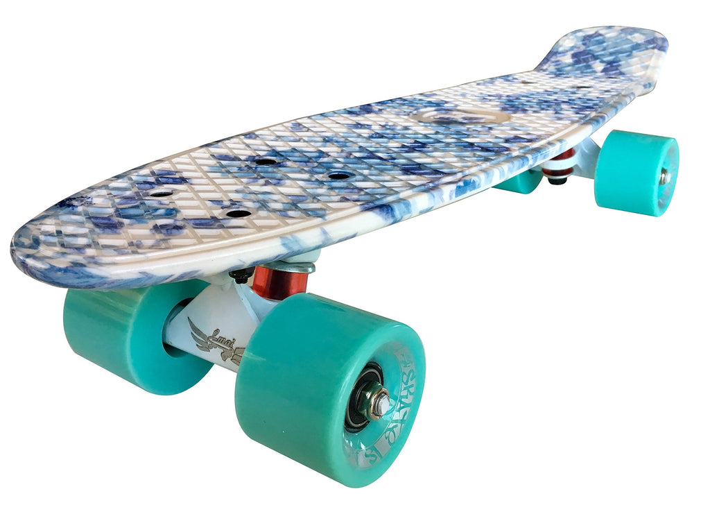 Lmai 22'' Cruiser Skateboard Graphic Blue Flower Floral Board Complete Skateboad
