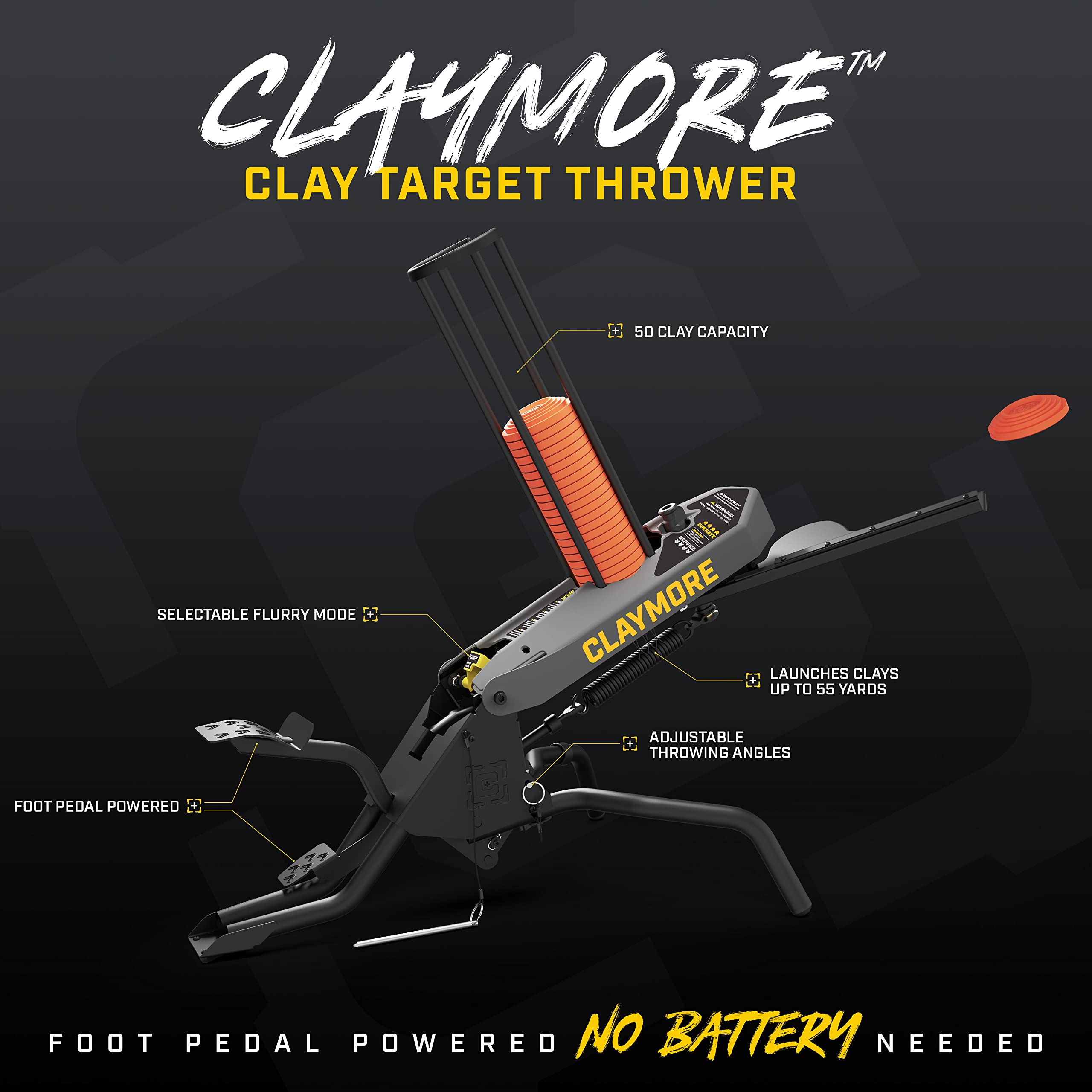 Caldwell Claymore Target Thrower 50 Clay Capacity, 55 Yd Throw with Foot Pedal for Single Person Use - No Electricity Needed