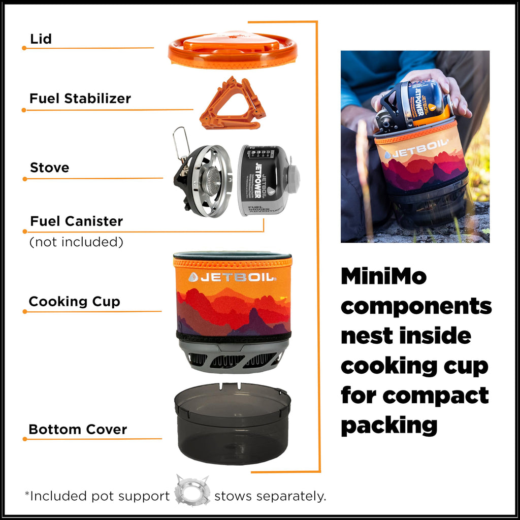Jetboil Minimo Camping And Backpacking Stove Cooking System With Adjustable Heat Control (Sunset)