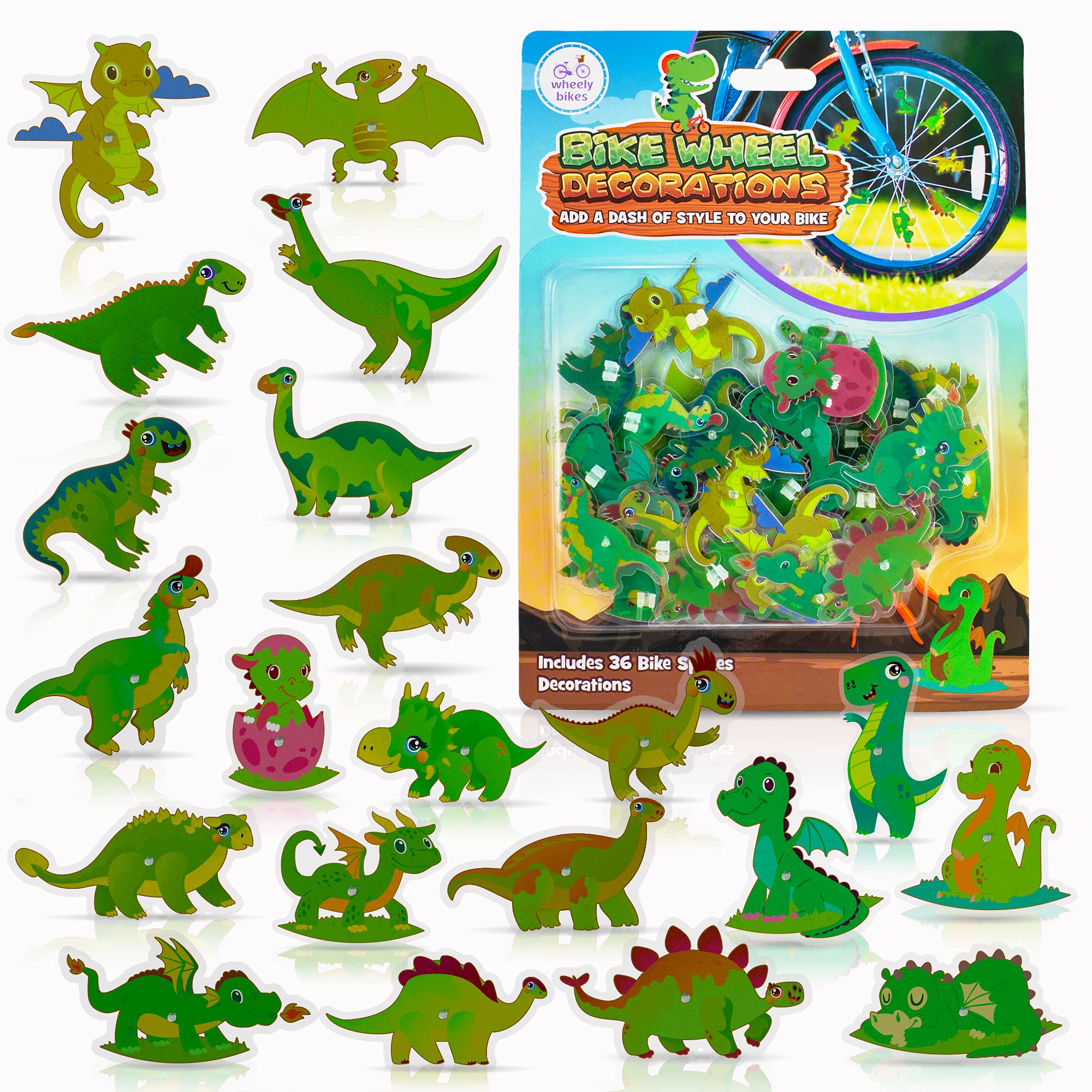 Bike Wheel Dinosaurs Spokes - 36 Kit - Cute Biking Accessories For Kids - Bicycle Spokes Decorations - Cool Cycling Gear Gift Fo