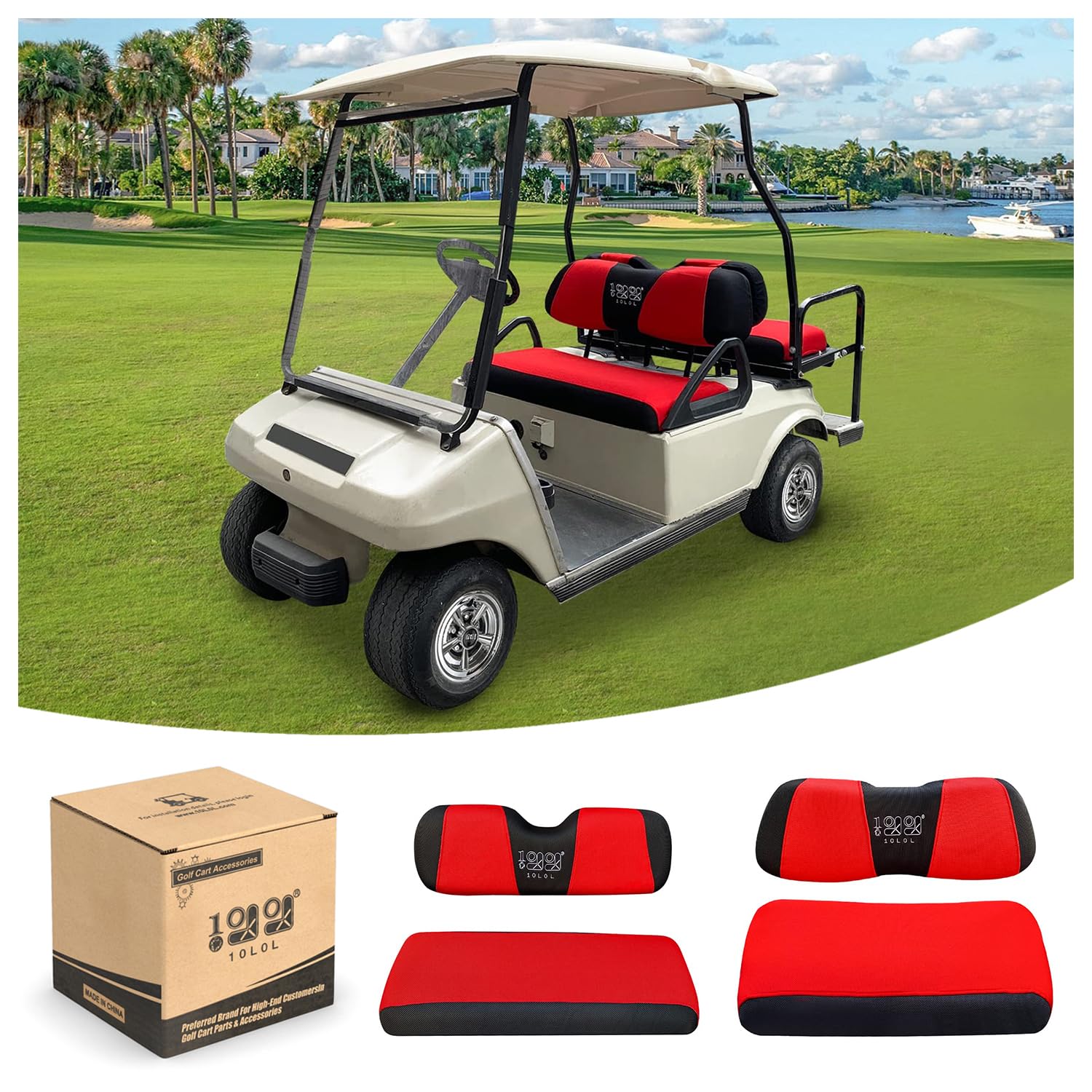 10L0L Golf Cart Front With Rear Seat Cover Set For Ezgo Txt Rxv & Club Car Ds 4 Passenger Models Bench Seat Covers Kit Breathabl