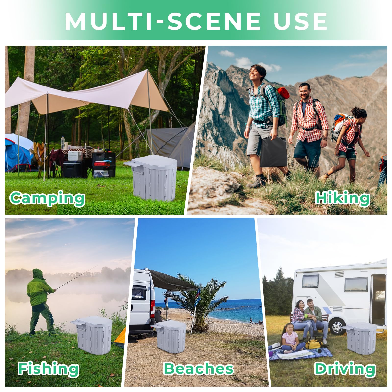 Sckee Camping Toilet, Portable Toilet For Adults, Portable Travel Folding Toilet With Lid And Paper Holder, Compact Potty For Ca
