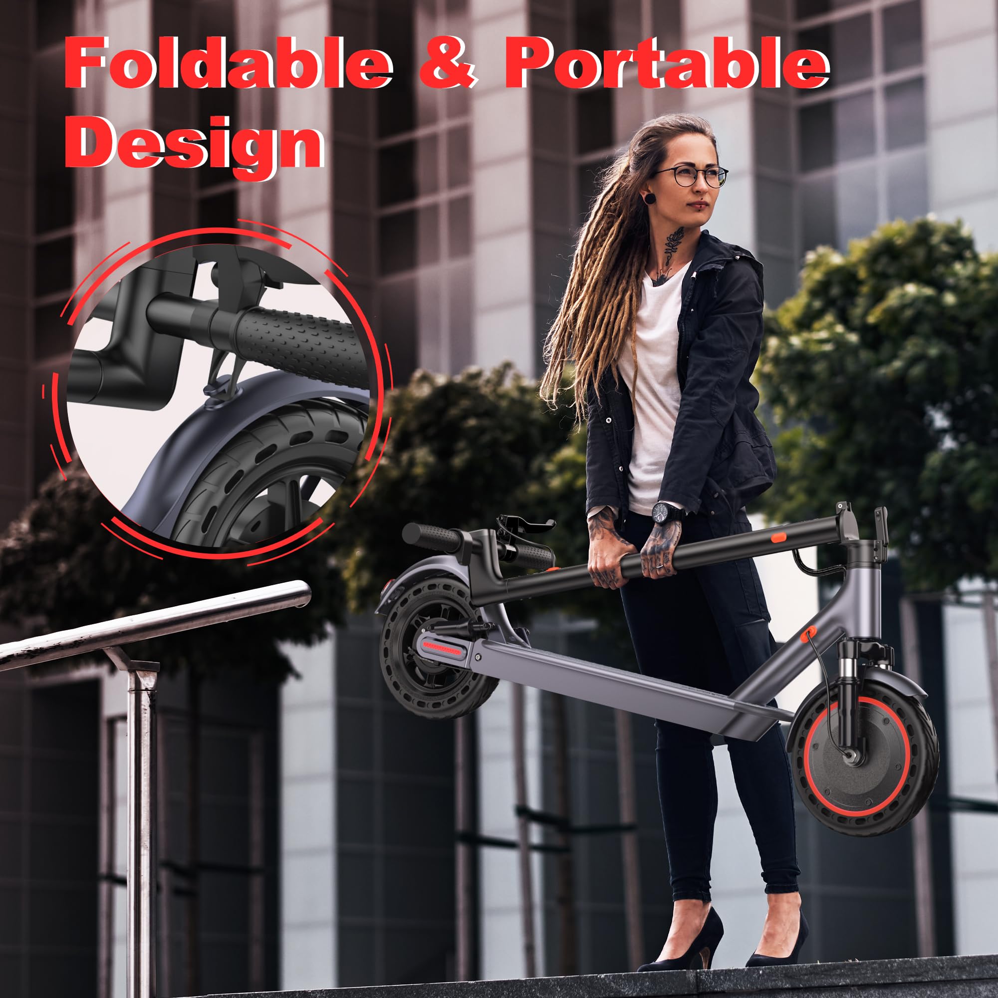 Maxshot Electric Scooter, 8.5 /10 /14 Tire, 16/19/22 Mph Top Speed, 12/16/21/27/28/49/50 Miles Long Range, Folding Escooter for