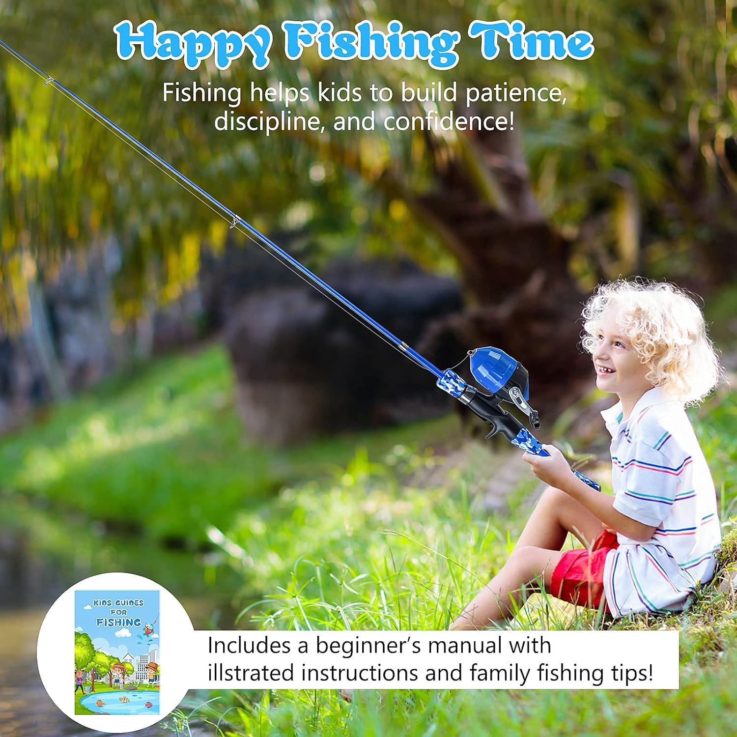 Milerong Kids Fishing Rod, Kids Fishing Pole Portable Telescopic Fishing Rod And Reel Combo Kit For Boys, Girls, Youth - With Sp