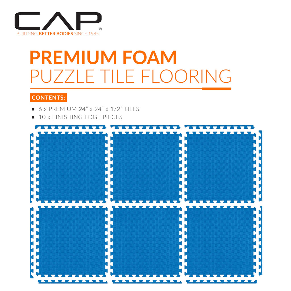 Cap Barbell 1/2-Inch Interlocking Eva Foam Exercise Puzzle Mats - 1 Pack | 24'' X 24'' X 1/2'' | Tatami Pattern - Blue