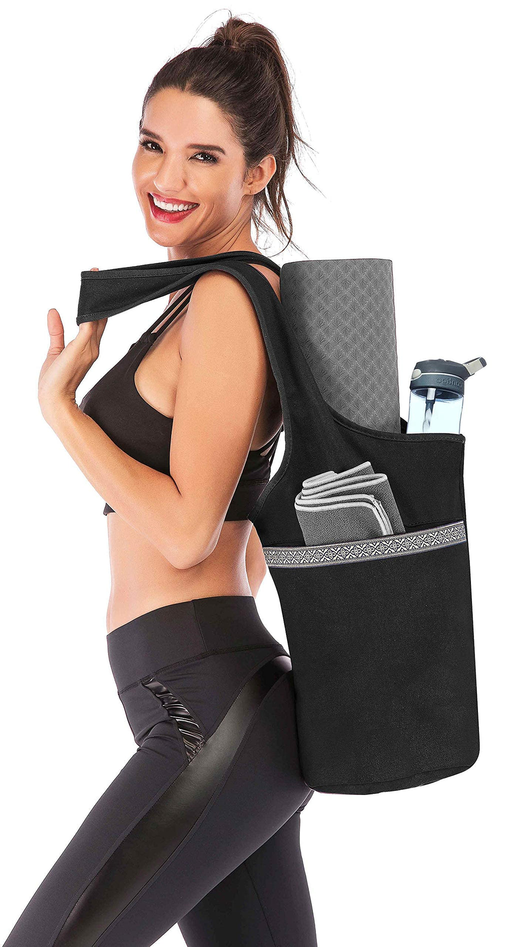 Ewedoos Yoga Mat Bag With Large Size Pocket And Zipper Pocket, Fit Most Size Mats (Black)