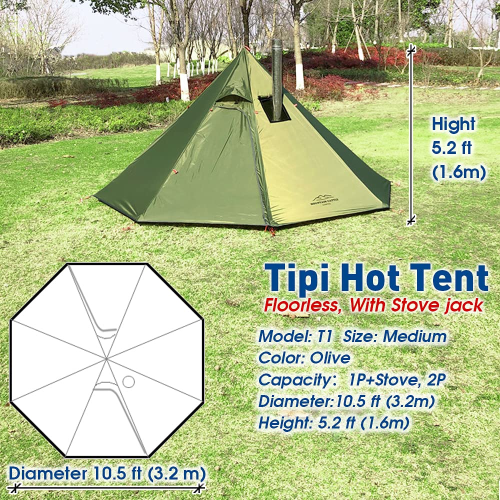 Preself 2 Person Lightweight Tipi Hot Tent Model T1 Size Medium Teepee Tents For Family Team Outdoor Backpacking Camping Hiking