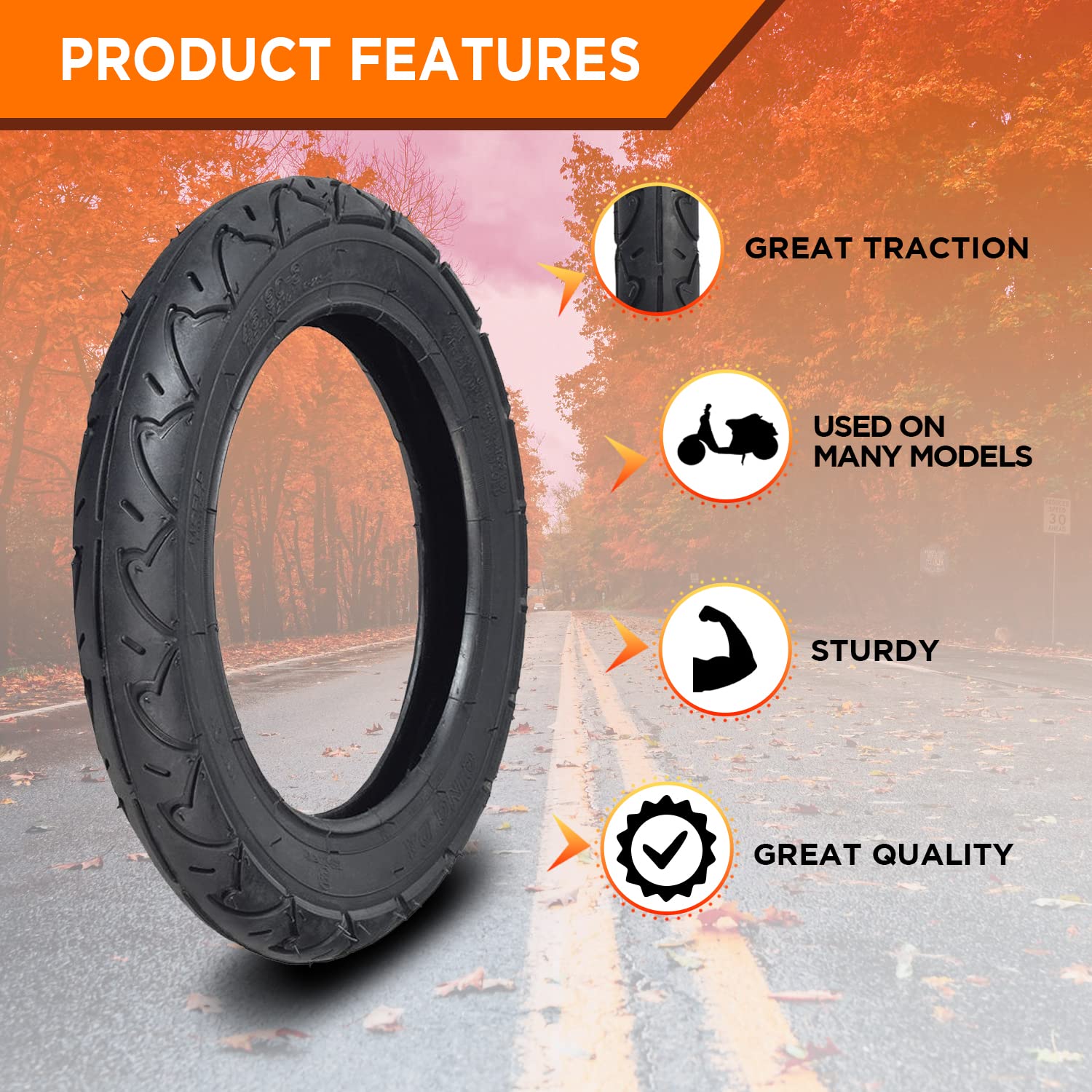 Alveytech 12-1/2''X2-1/4'' (57-203/62-203) Rubber Tire - Replacement Fits Razor Pocket Mod Series, Currie, Mongoose, Schwinn, Ro