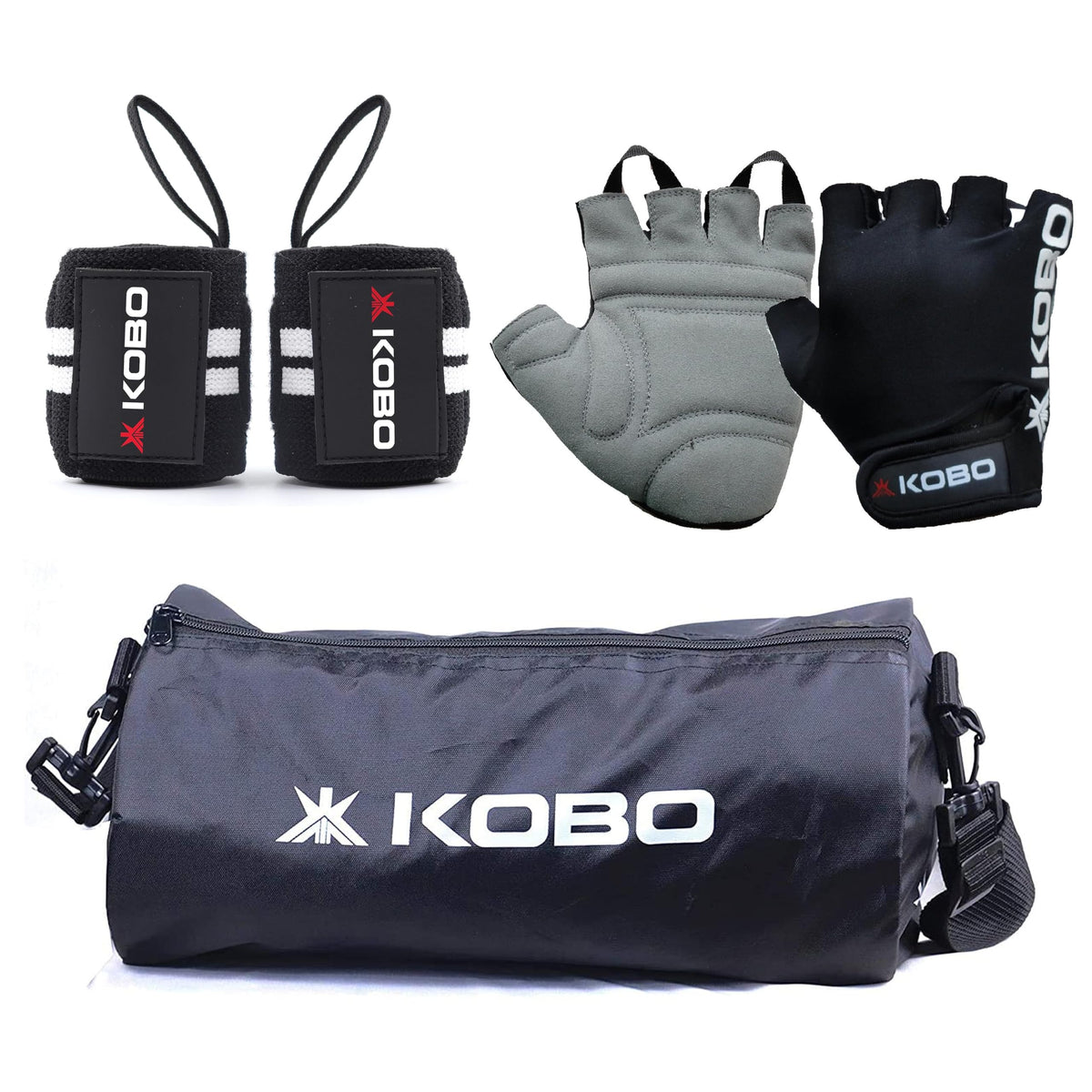 Kobo Gym Kit, Combo Of Gloves, Bag & Wrist Support (Medium)